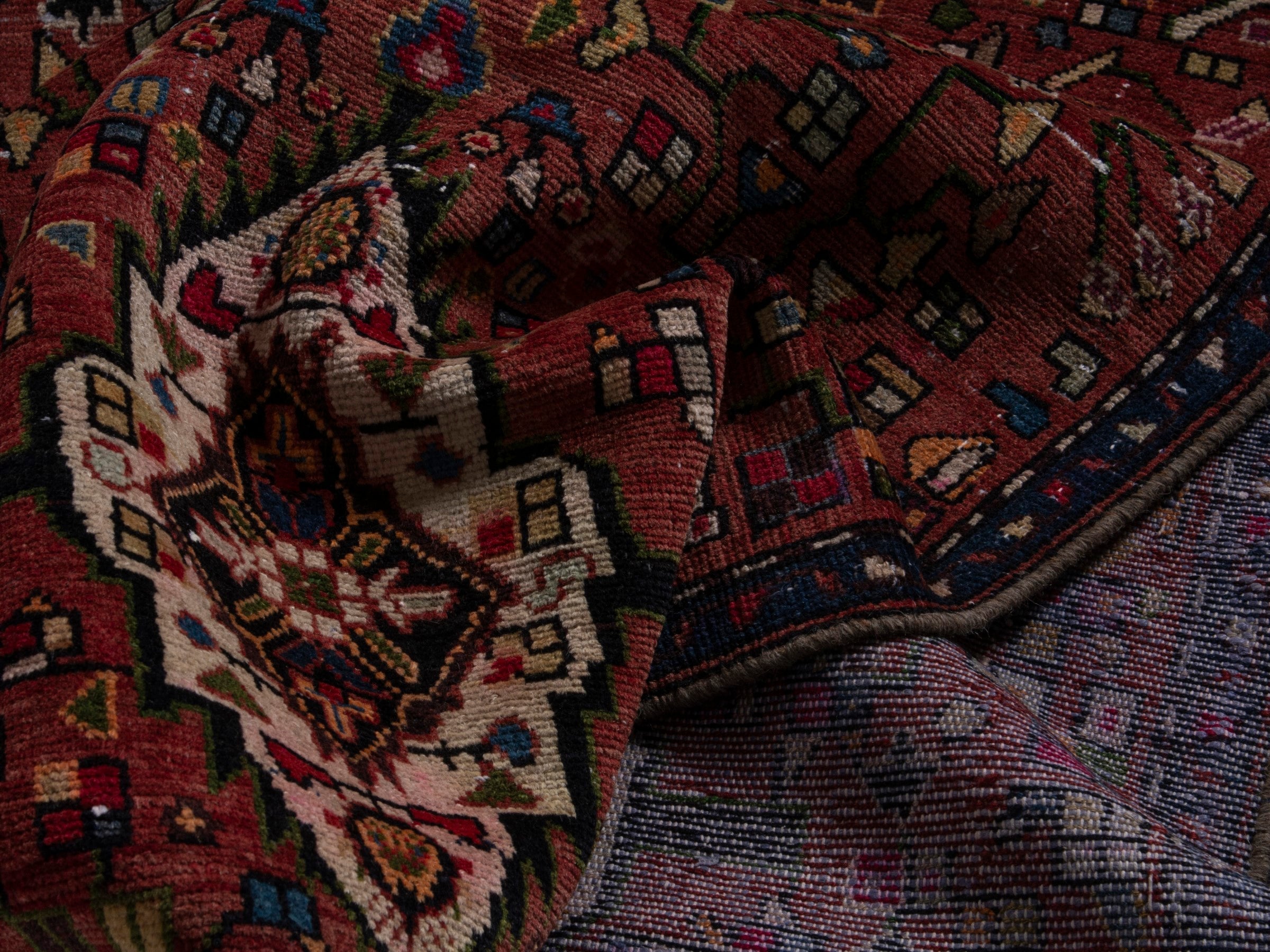 Persian Hamedan runner rug in deep red and ivory, view 15 of 17