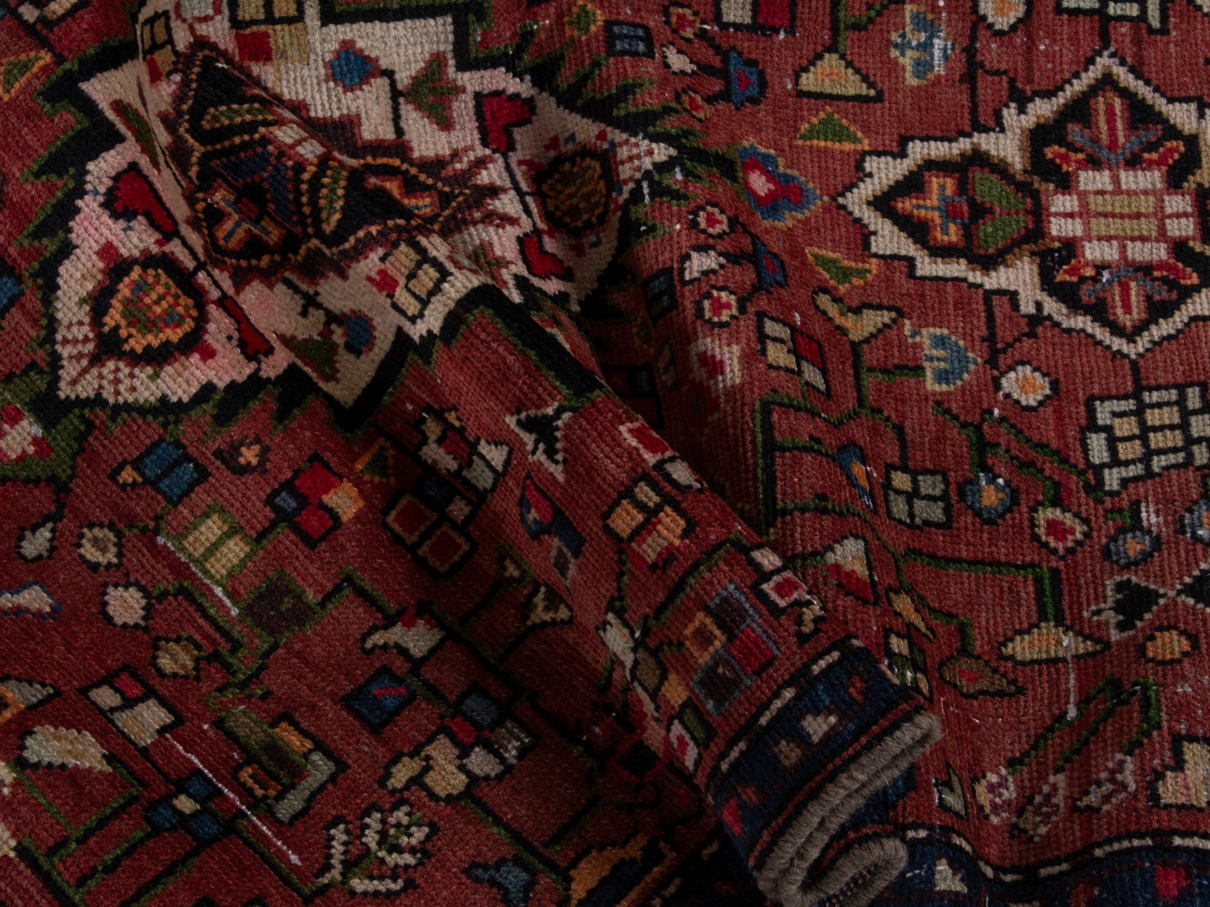 Persian Hamedan runner rug in deep red and ivory, view 16 of 17
