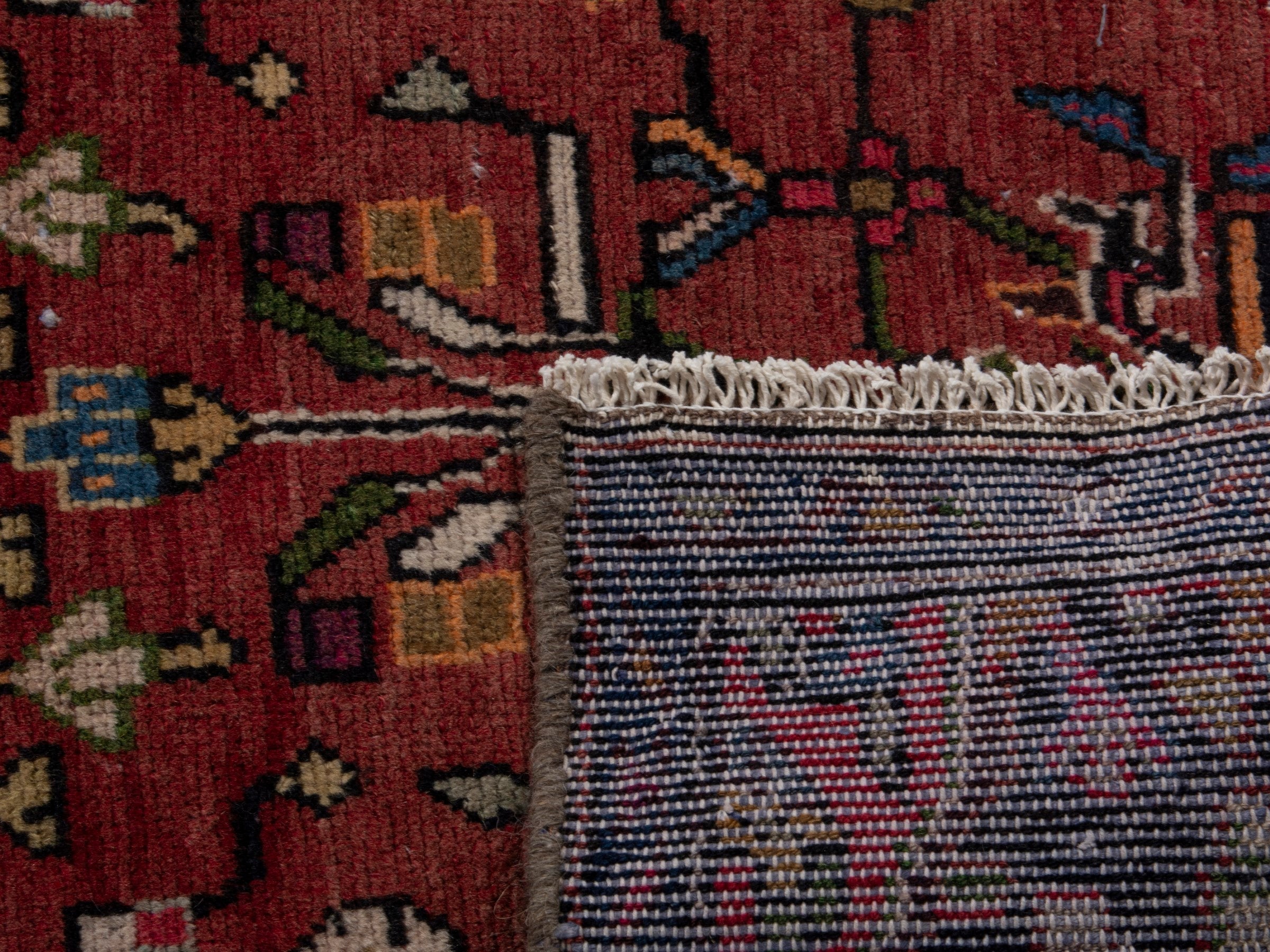 Persian Hamedan runner rug in deep red and ivory, view 17 of 17