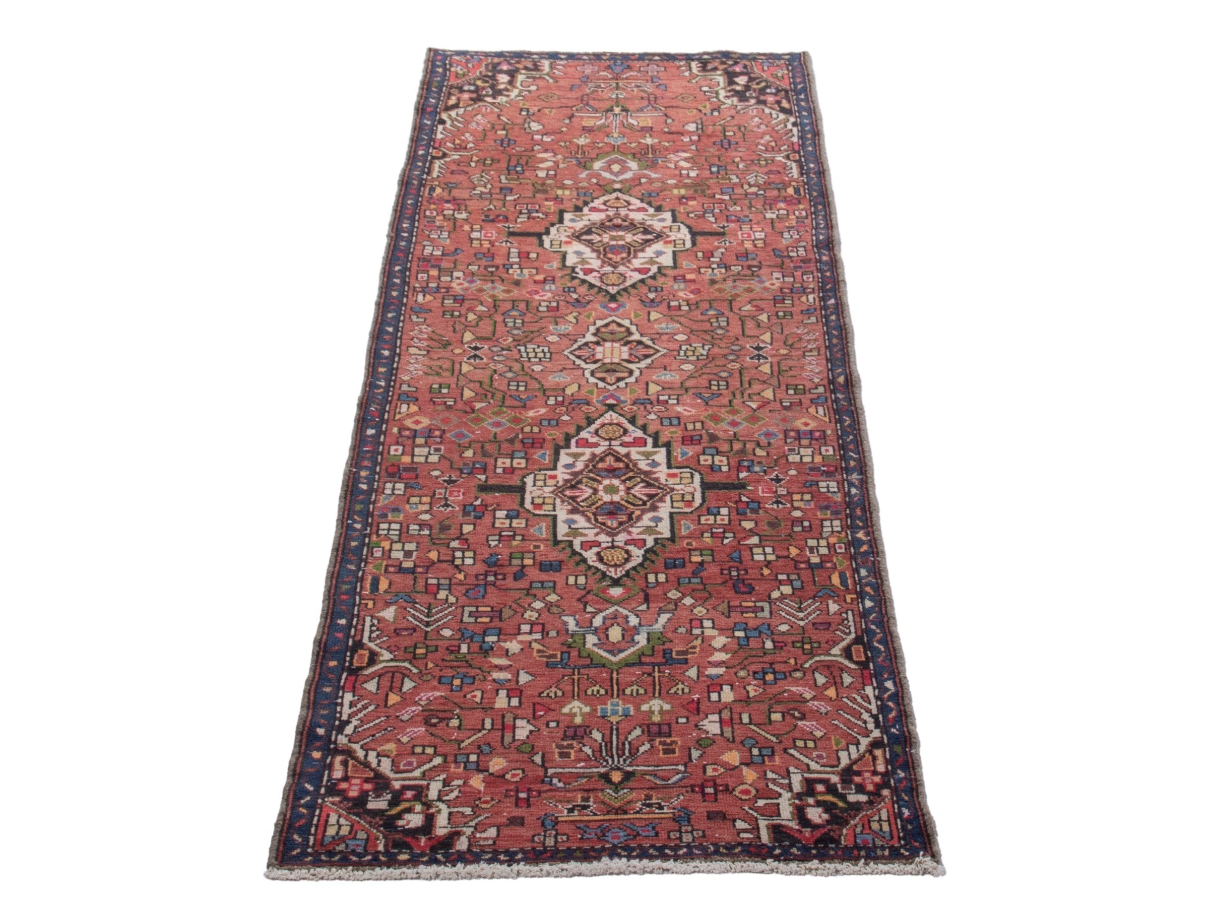 Persian Hamedan runner rug in deep red and ivory, view 2 of 17