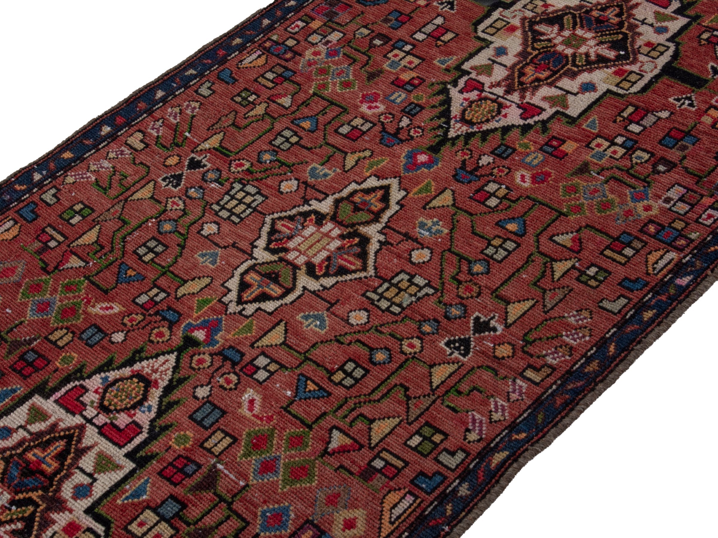 Persian Hamedan runner rug in deep red and ivory, view 3 of 17