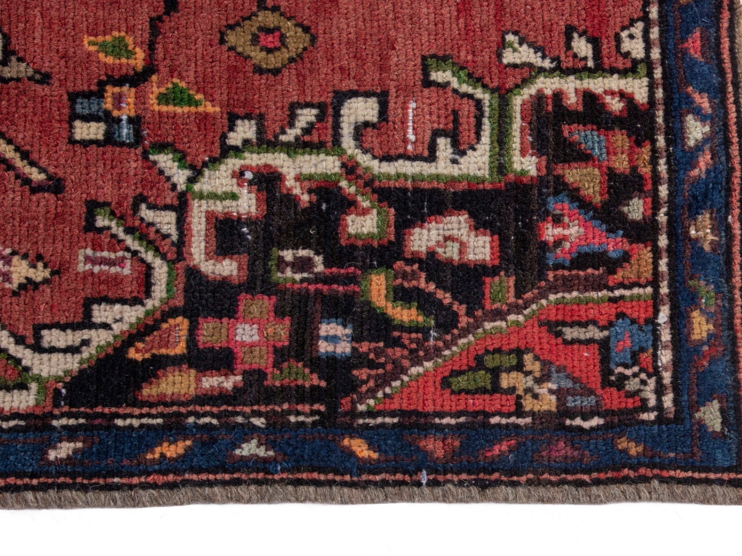 Persian Hamedan runner rug in deep red and ivory, view 4 of 17