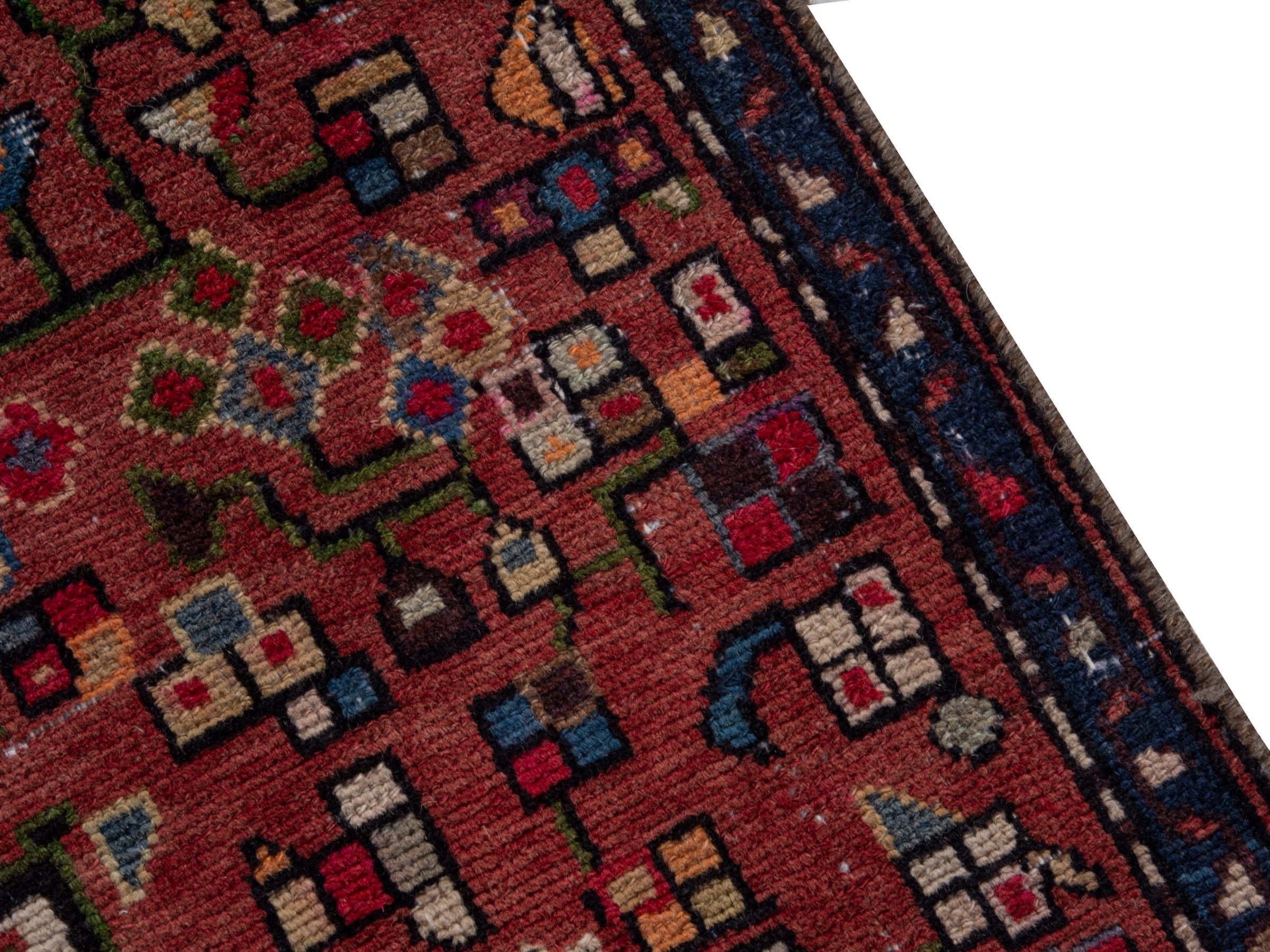 Persian Hamedan runner rug in deep red and ivory, view 6 of 17
