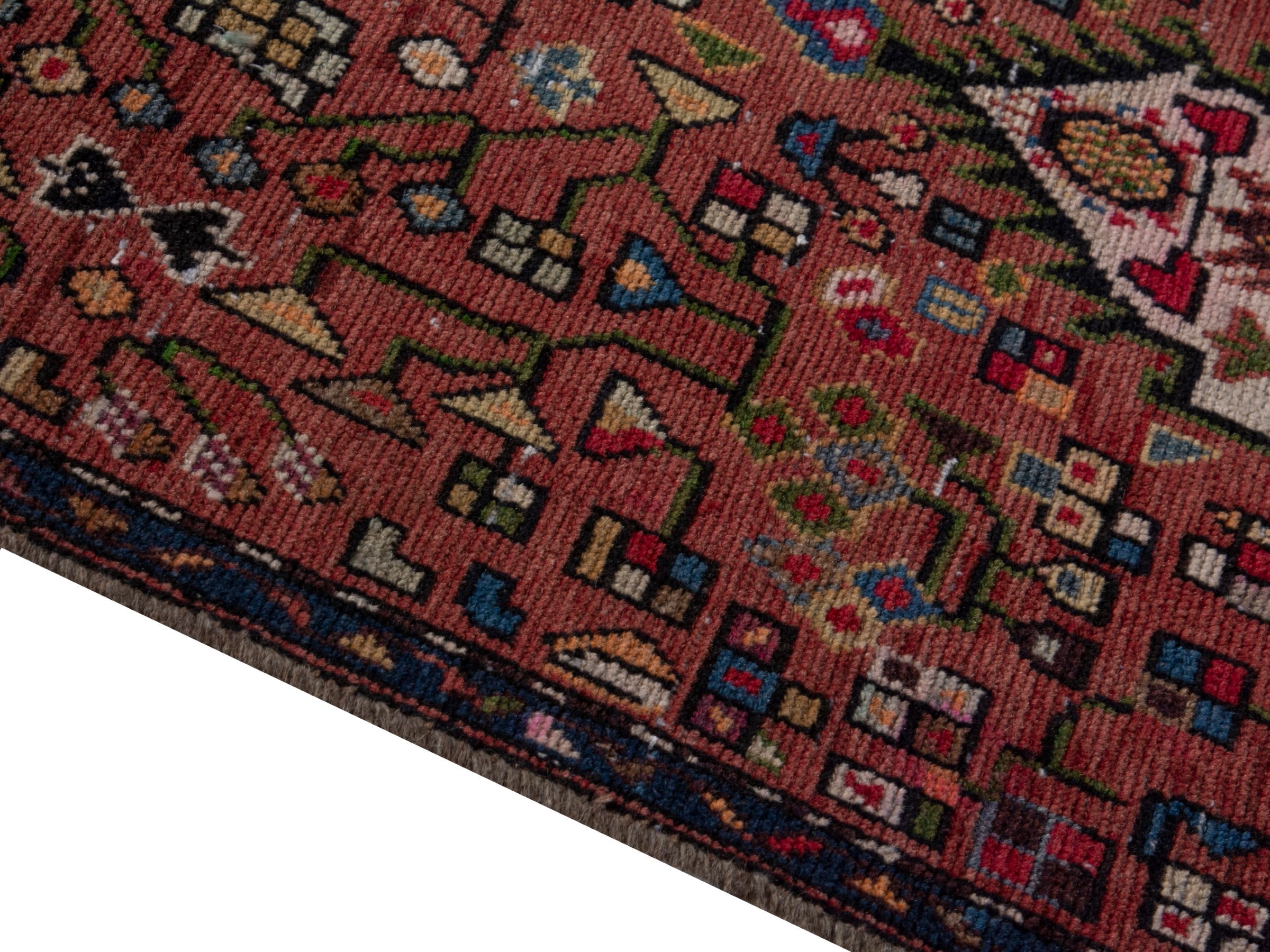 Persian Hamedan runner rug in deep red and ivory, view 7 of 17