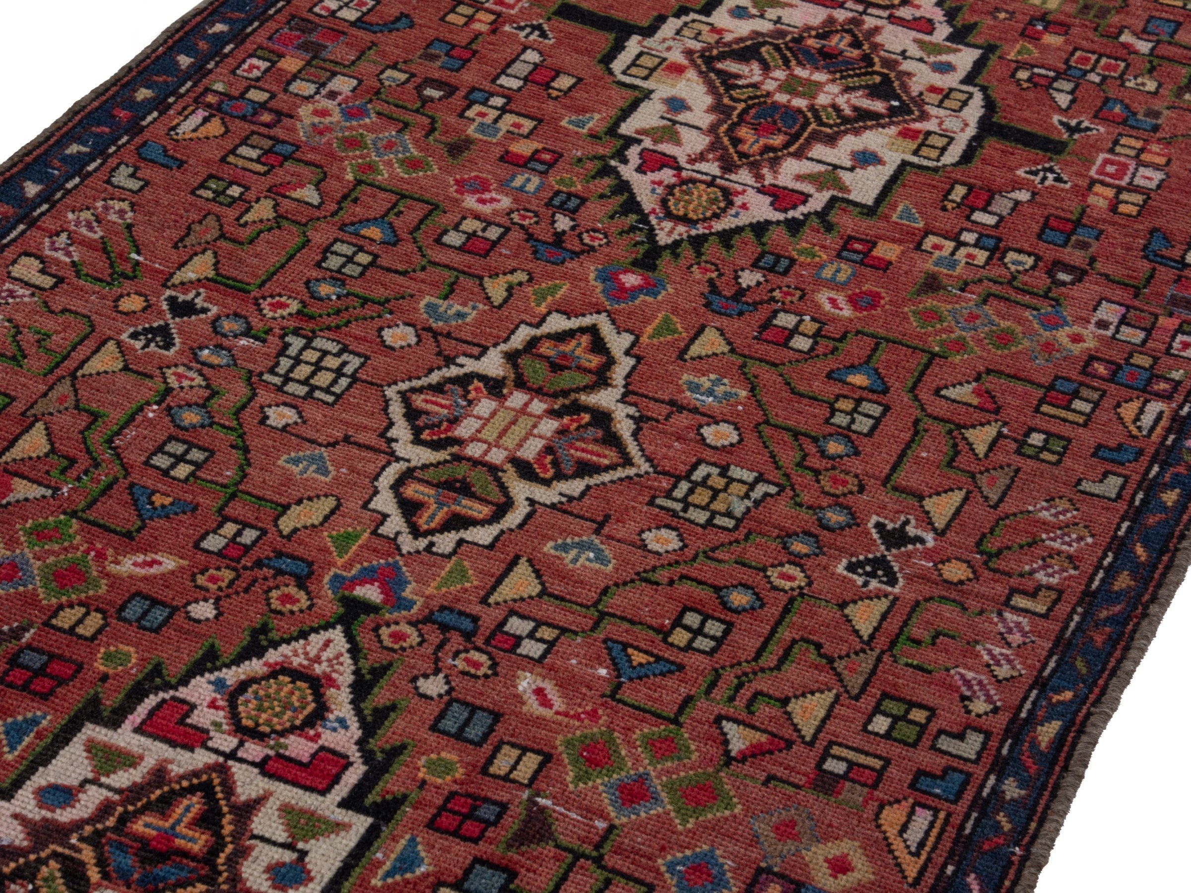 Persian Hamedan runner rug in deep red and ivory, view 8 of 17