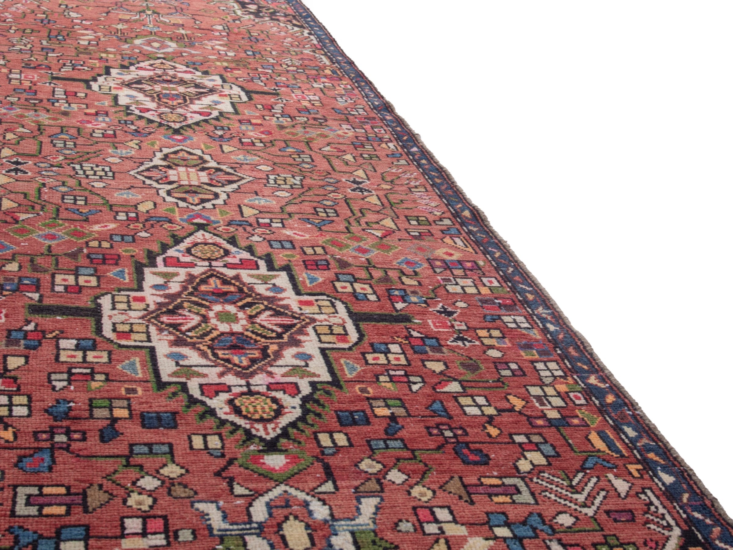 Persian Hamedan runner rug in deep red and ivory, view 9 of 17