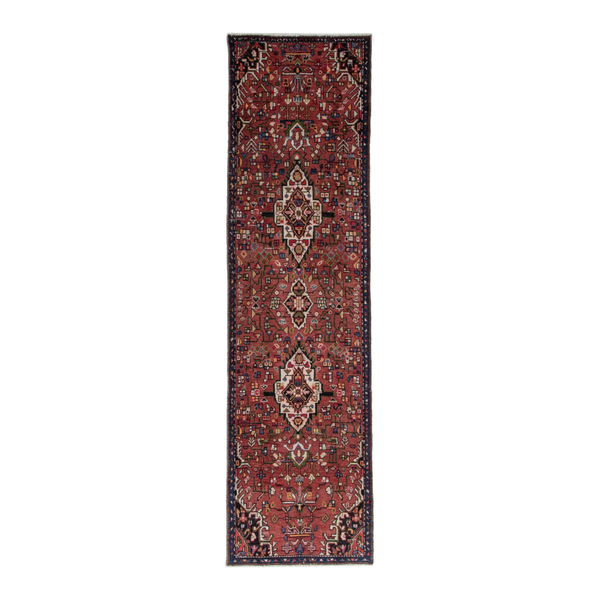 Persian Hamadan runner rug in deep red and ivory, 2'7" x 10'2"