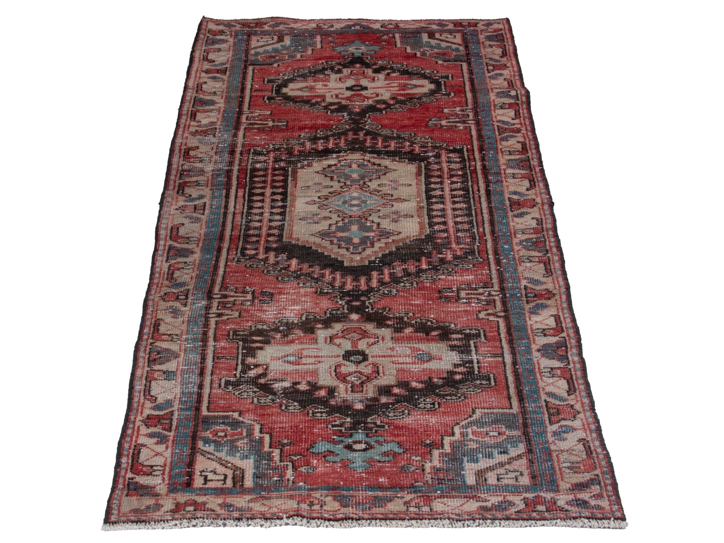 Persian Hamedan runner rug in deep red and black, view 2 of 19