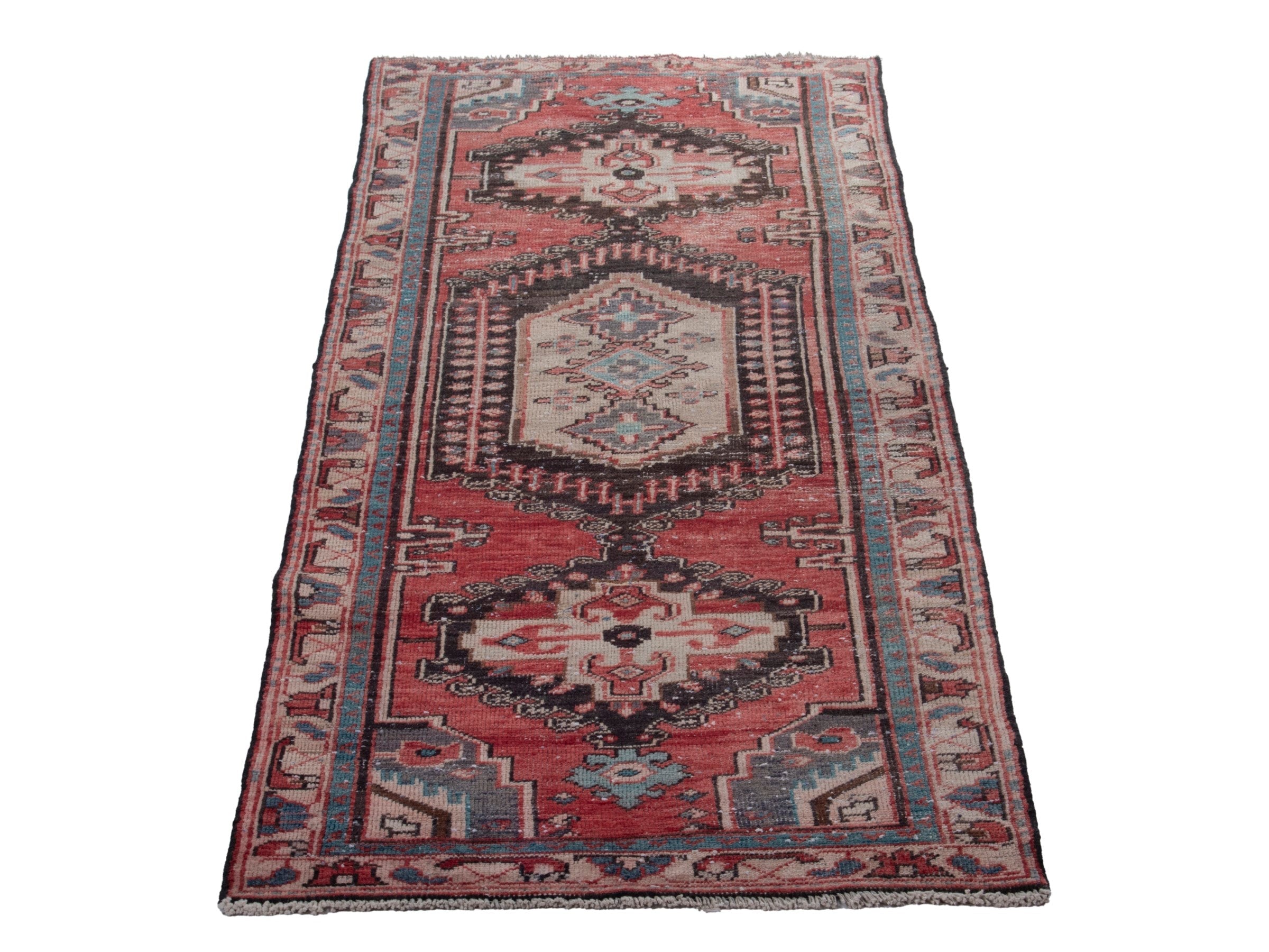 Persian Hamedan runner rug in deep red and black, view 3 of 19