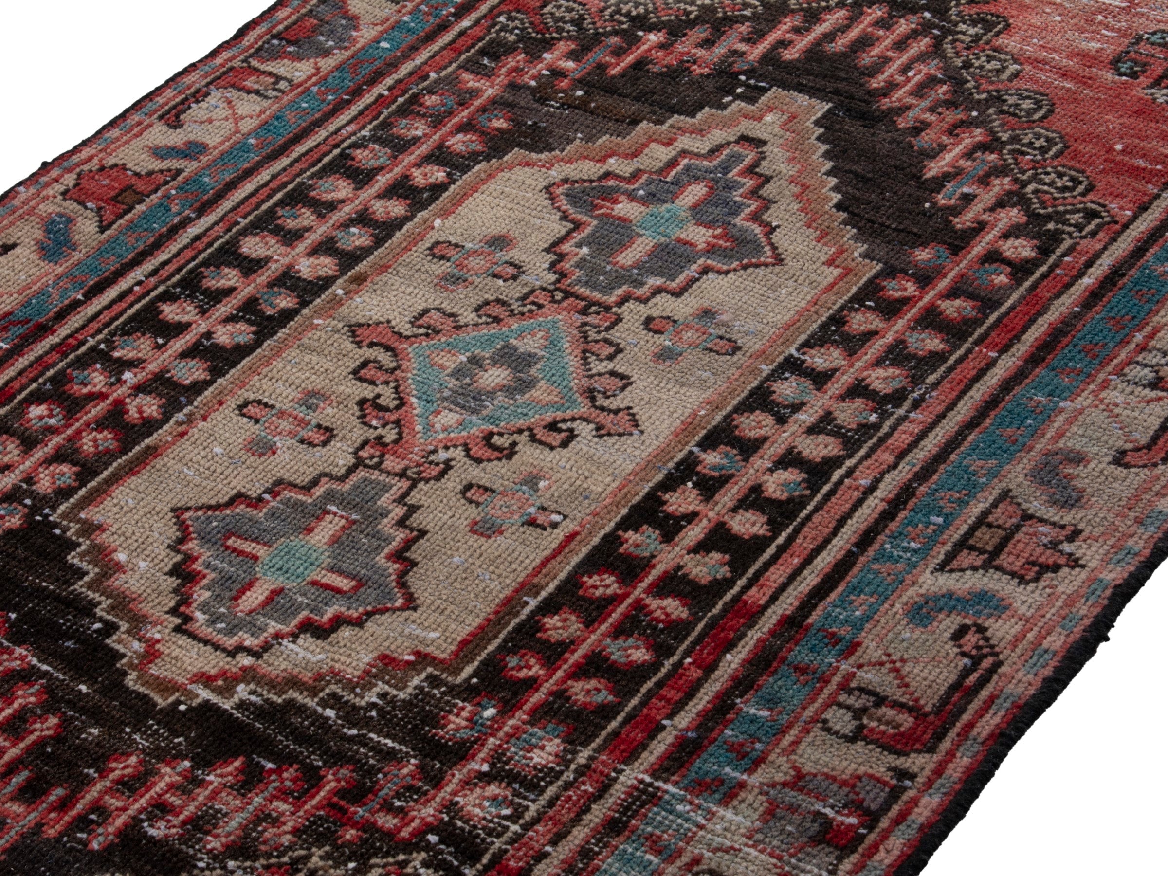 Persian Hamedan runner rug in deep red and black, view 4 of 19