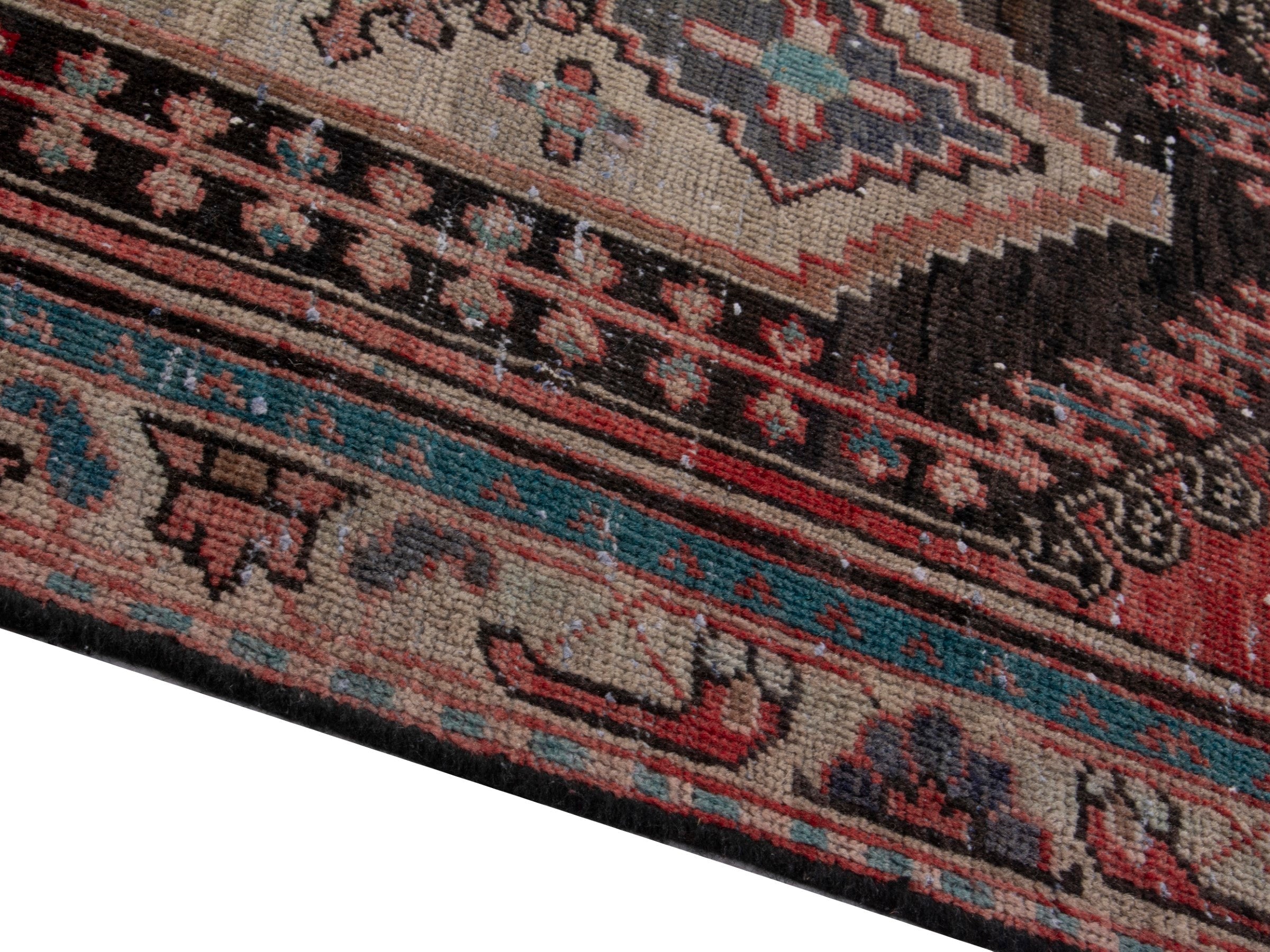 Persian Hamedan runner rug in deep red and black, view 8 of 19