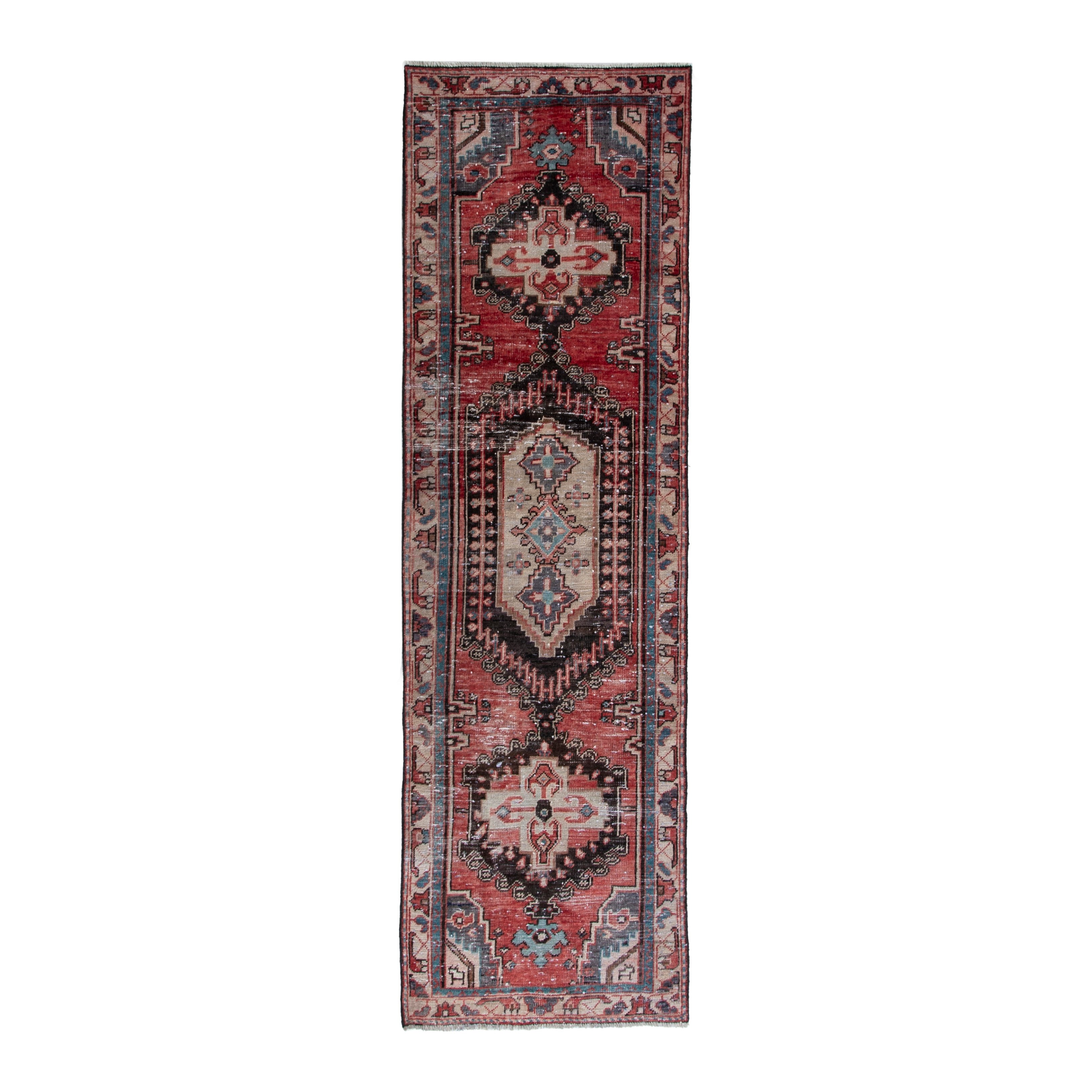 Persian Hamedan runner rug in deep red and black, 3'5" x 10'7"