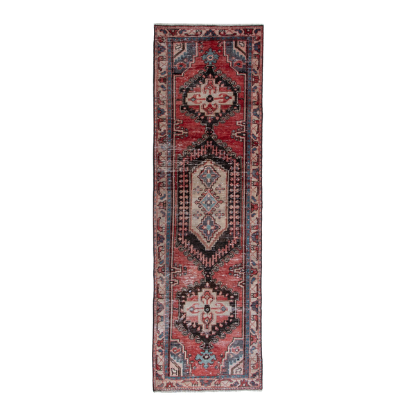 Persian Hamedan runner rug in deep red and black, 3'5" x 10'7"