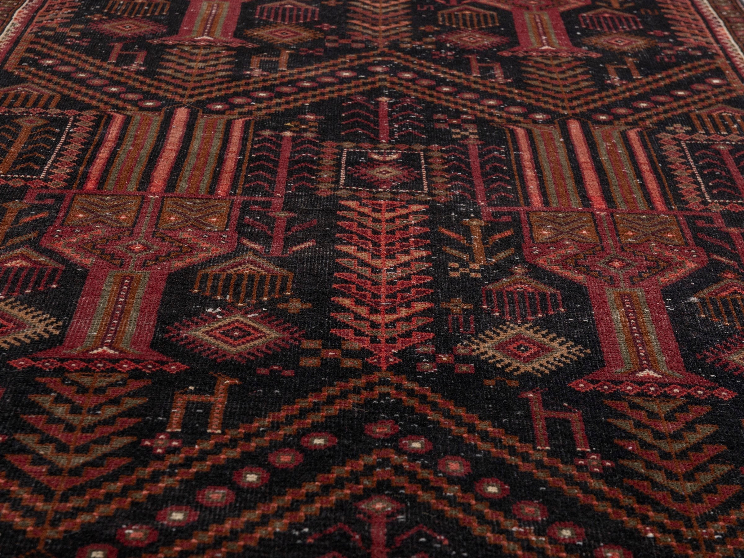 Persian Baluch runner rug in burgundy and deep red, view 10 of 21