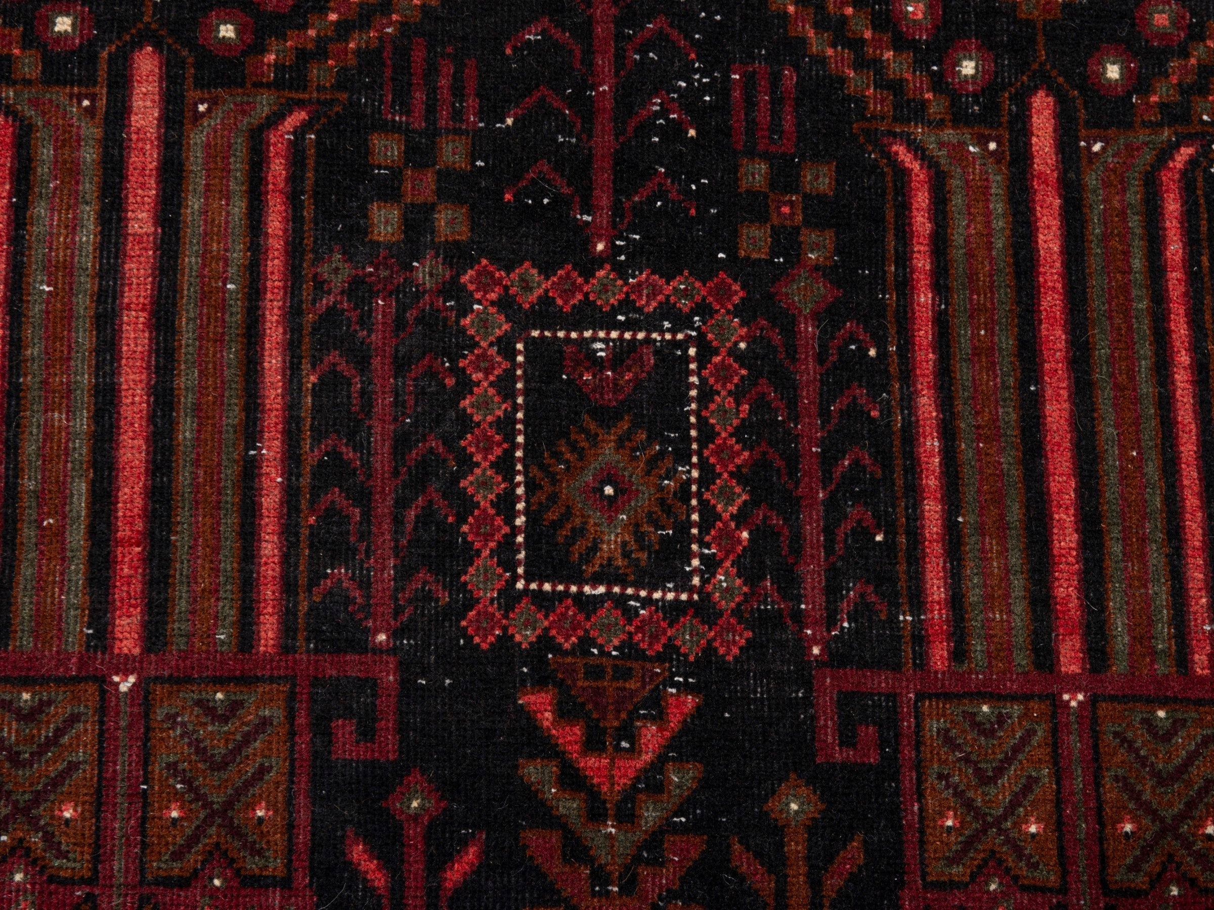 Persian Baluch runner rug in burgundy and deep red, view 12 of 21