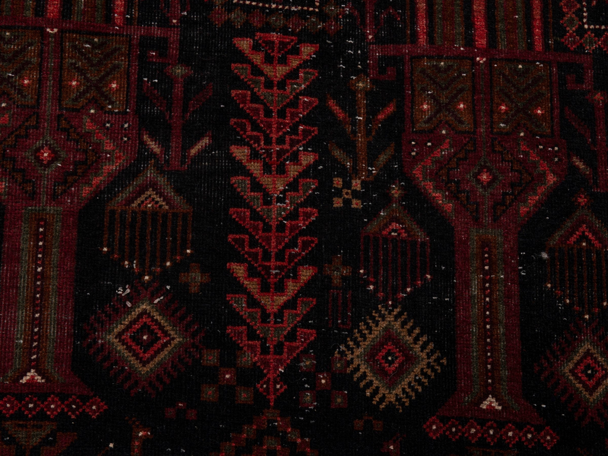 Persian Baluch runner rug in burgundy and deep red, view 13 of 21
