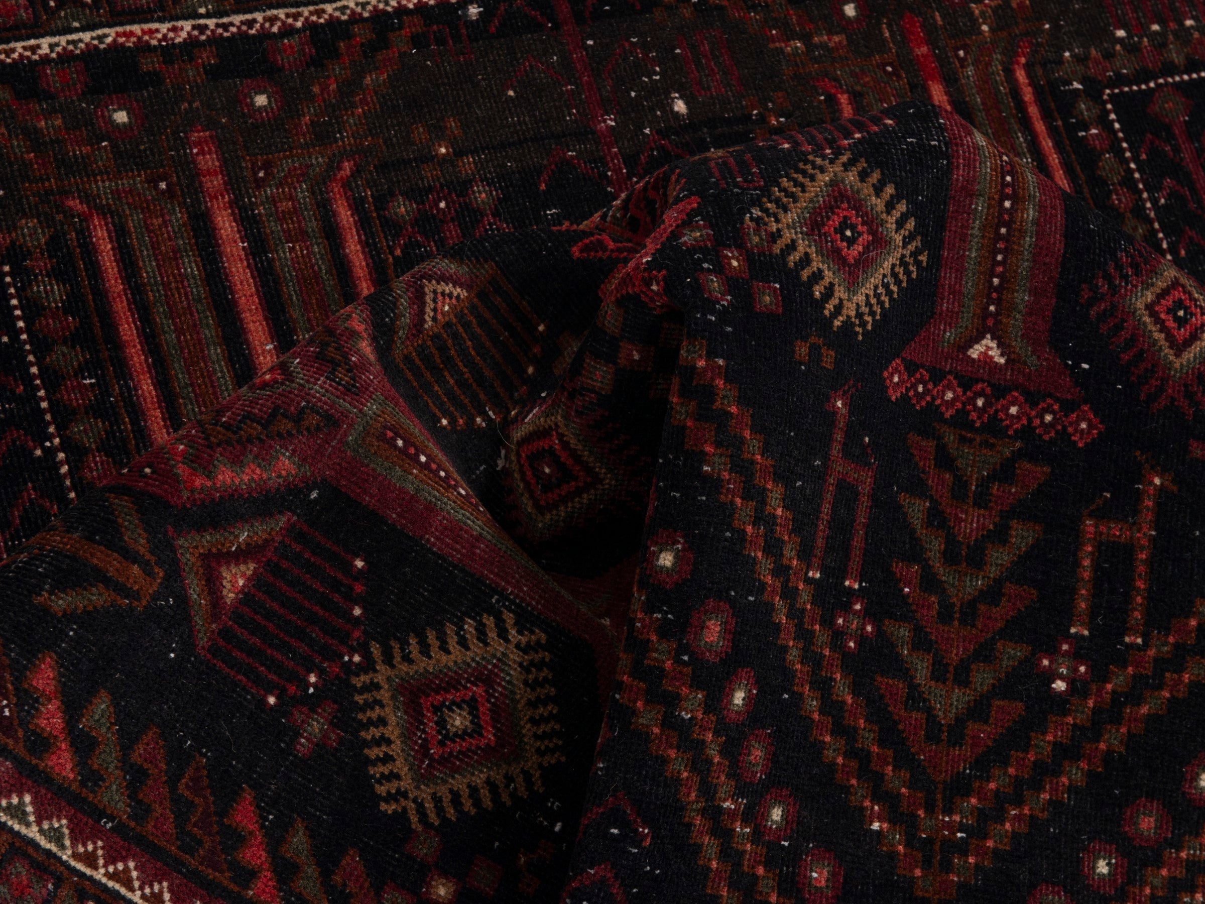 Persian Baluch runner rug in burgundy and deep red, view 16 of 21