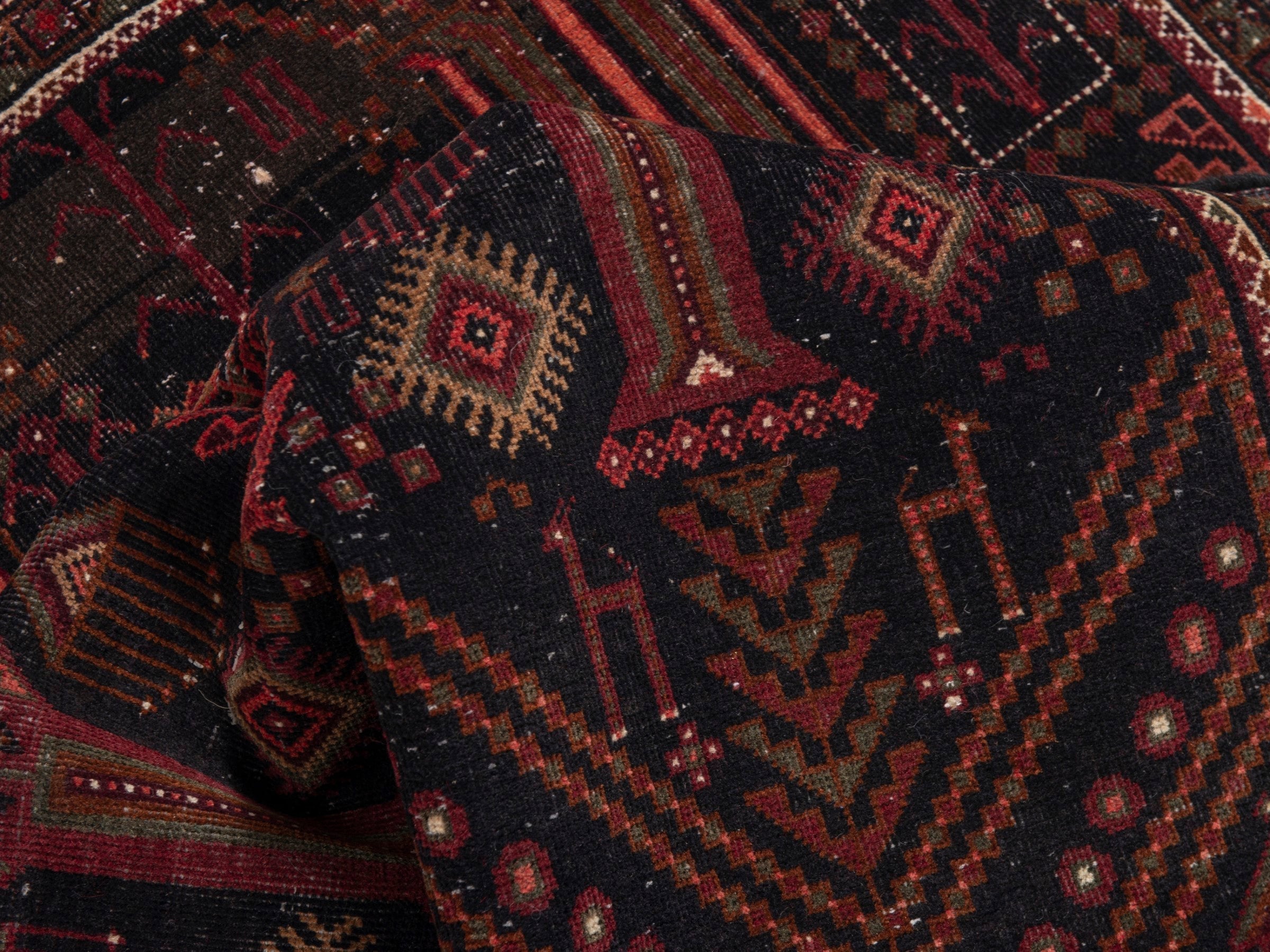 Persian Baluch runner rug in burgundy and deep red, view 17 of 21