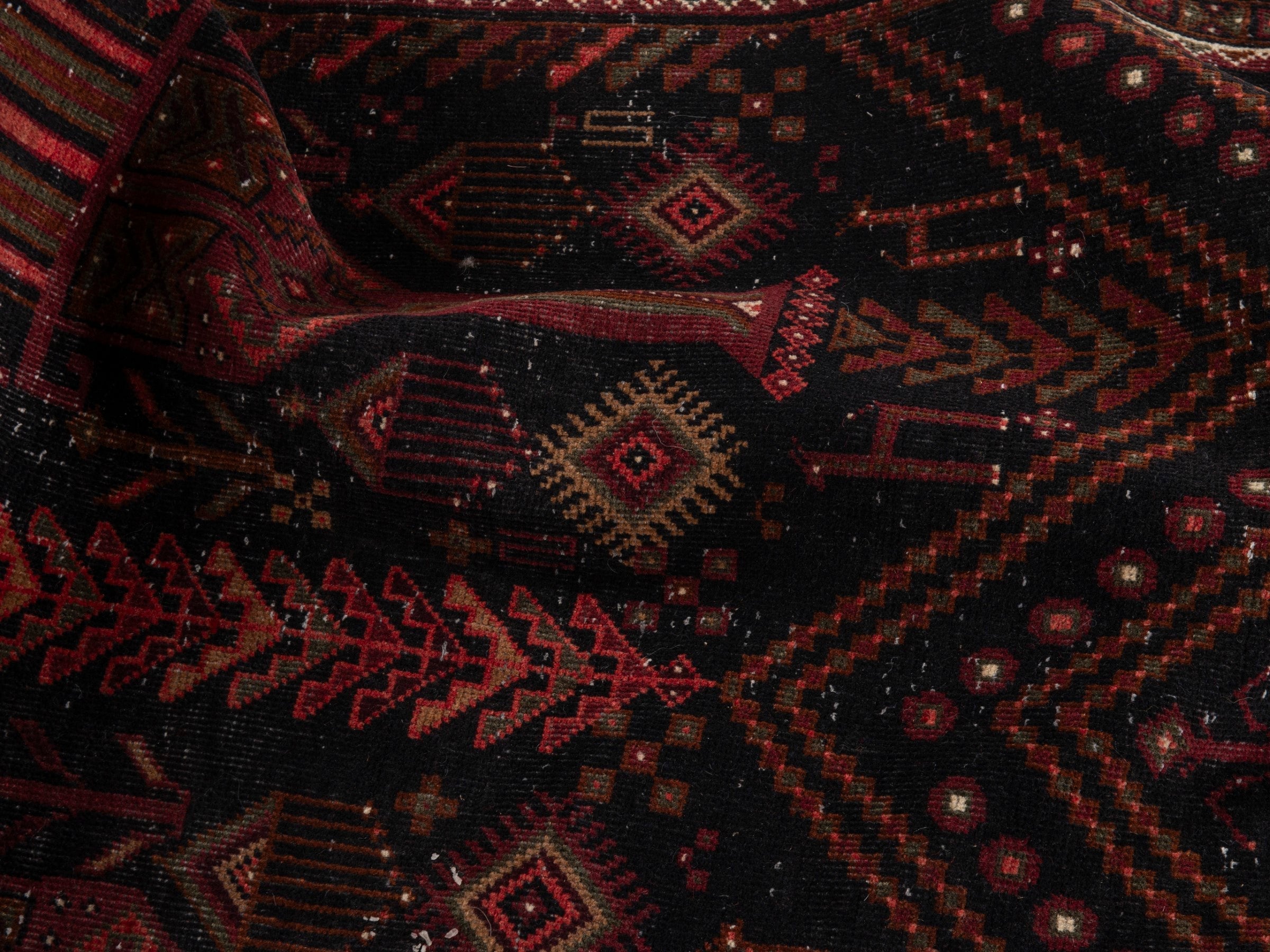 Persian Baluch runner rug in burgundy and deep red, view 20 of 21