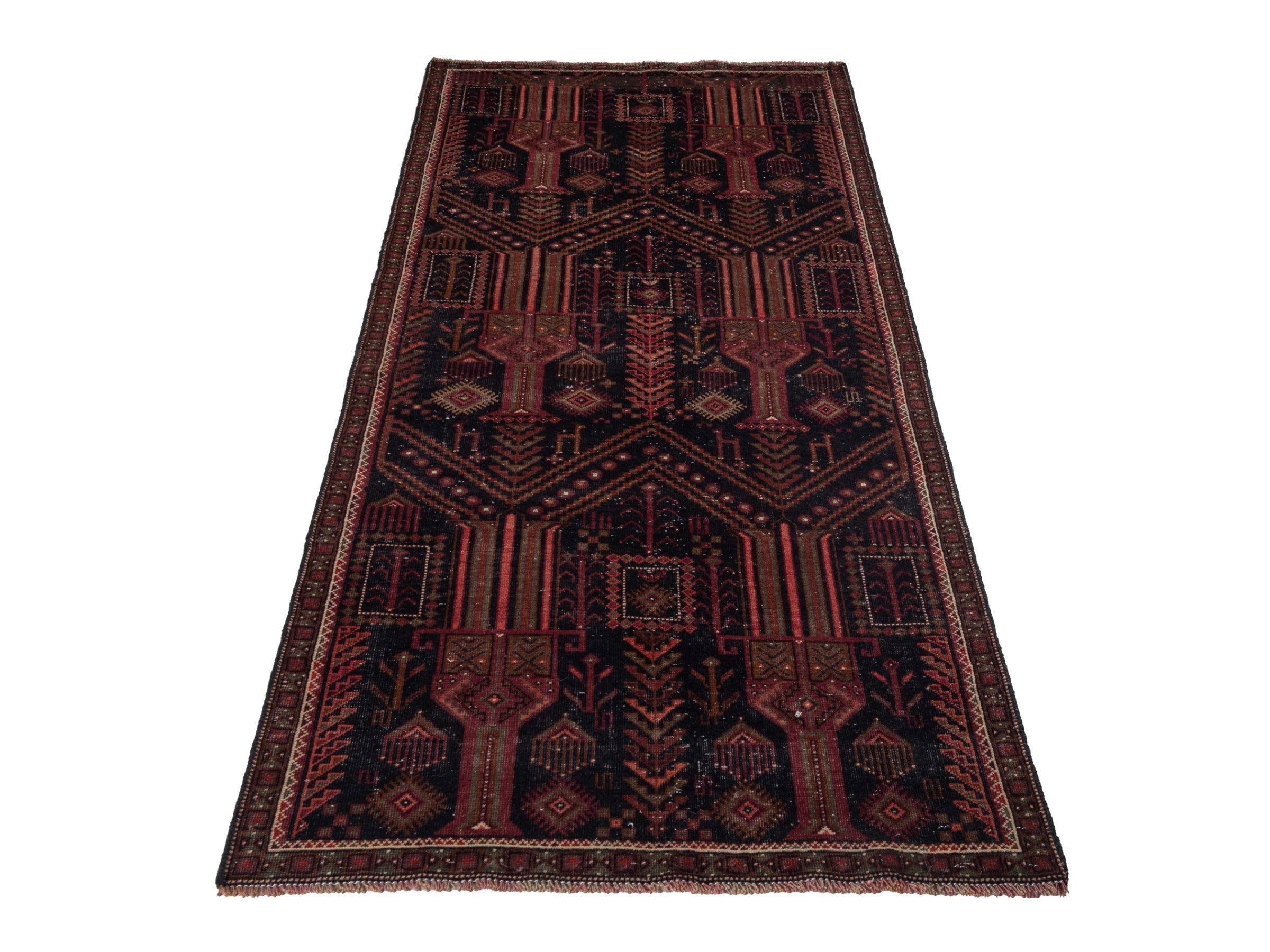 Persian Baluch runner rug in burgundy and deep red, view 2 of 21