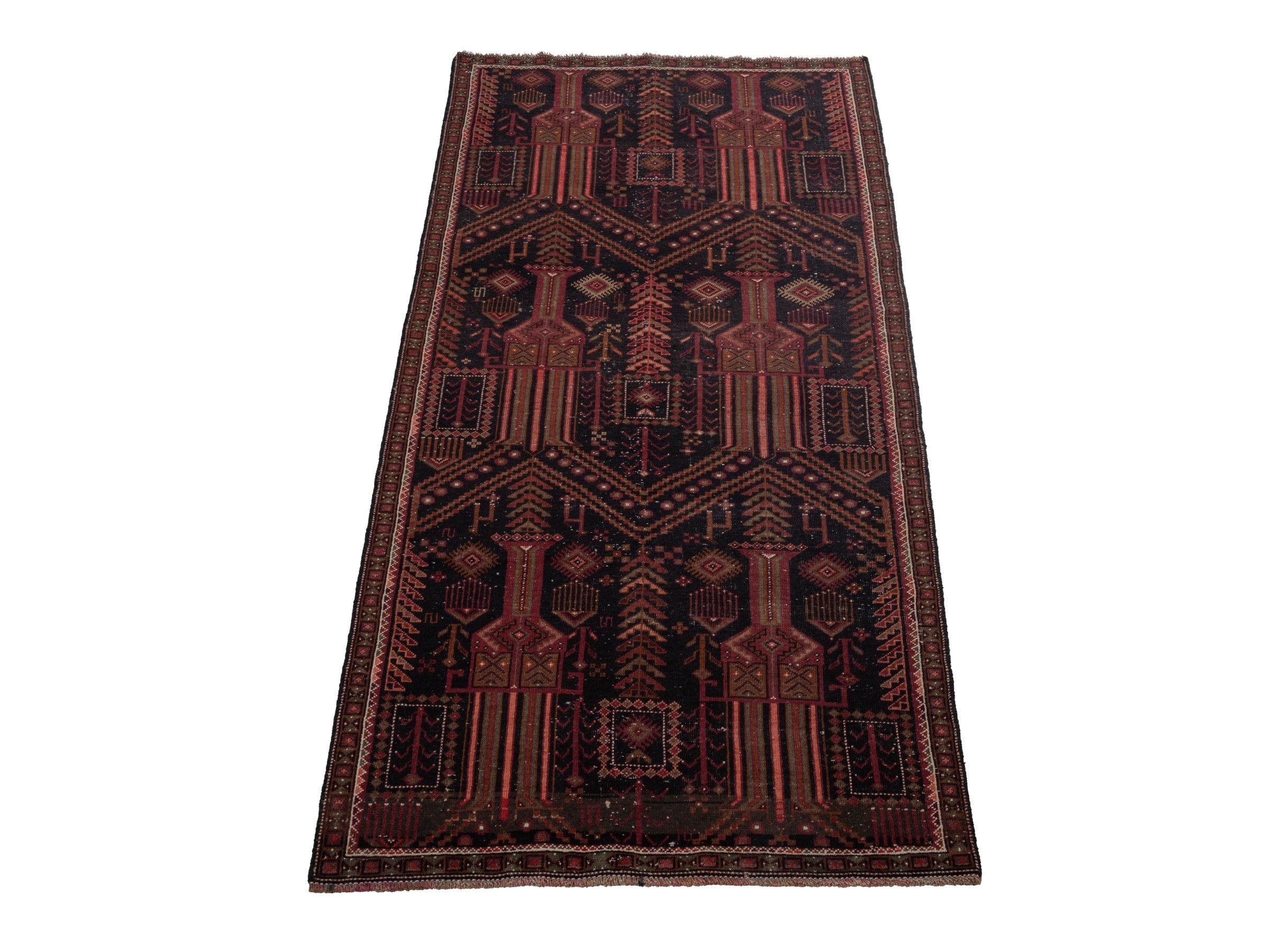 Persian Baluch runner rug in burgundy and deep red, view 3 of 21