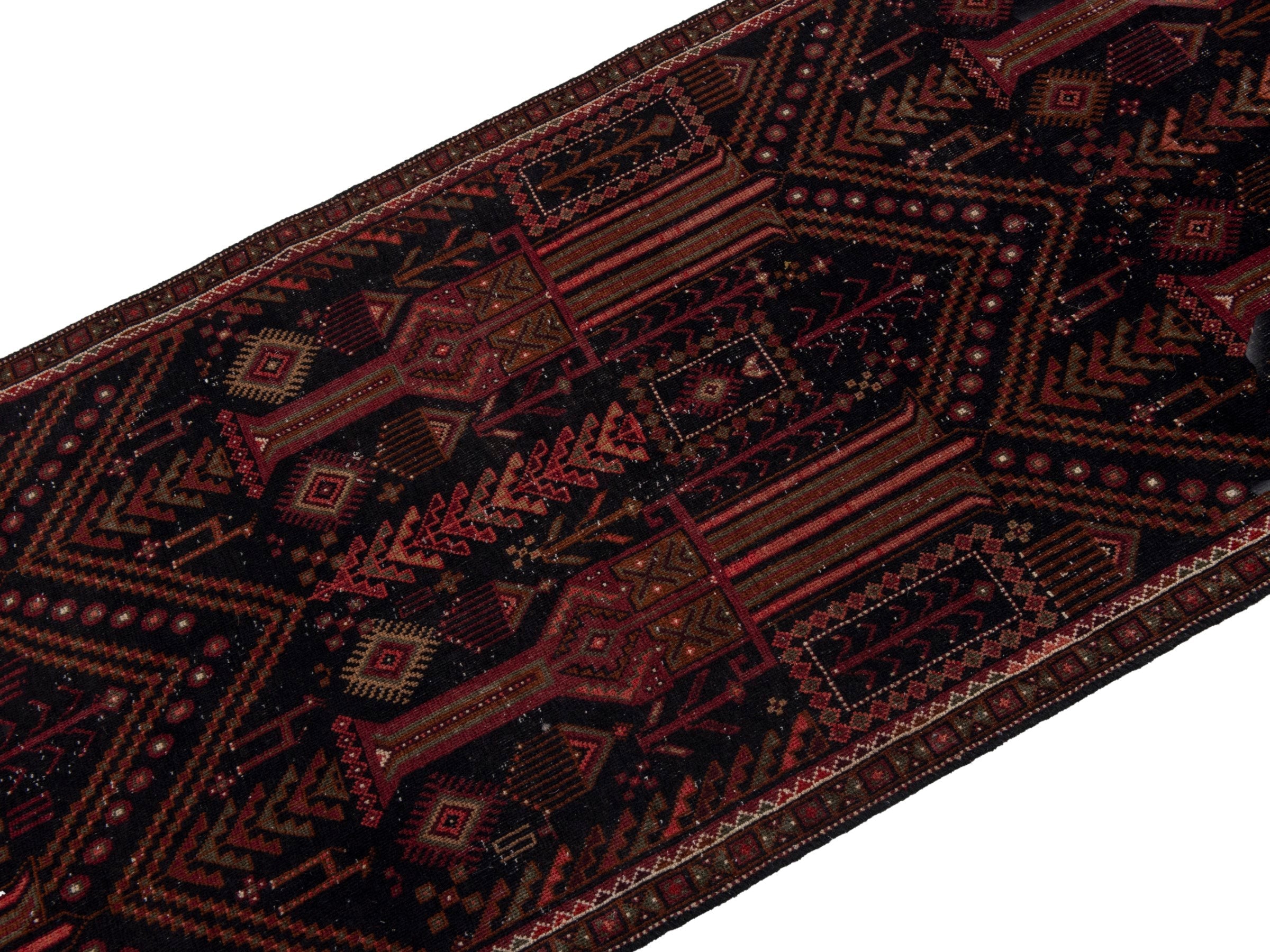 Persian Baluch runner rug in burgundy and deep red, view 4 of 21