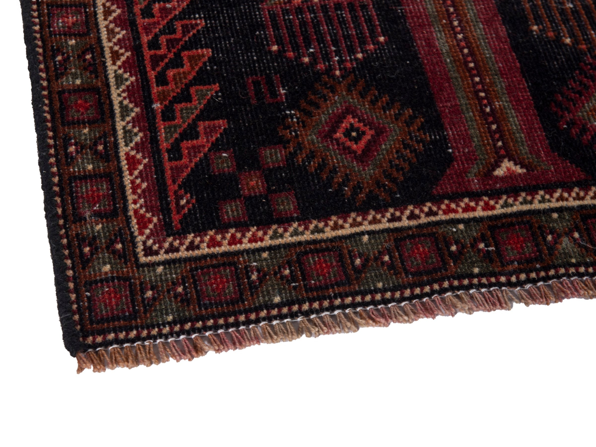 Persian Baluch runner rug in burgundy and deep red, view 6 of 21