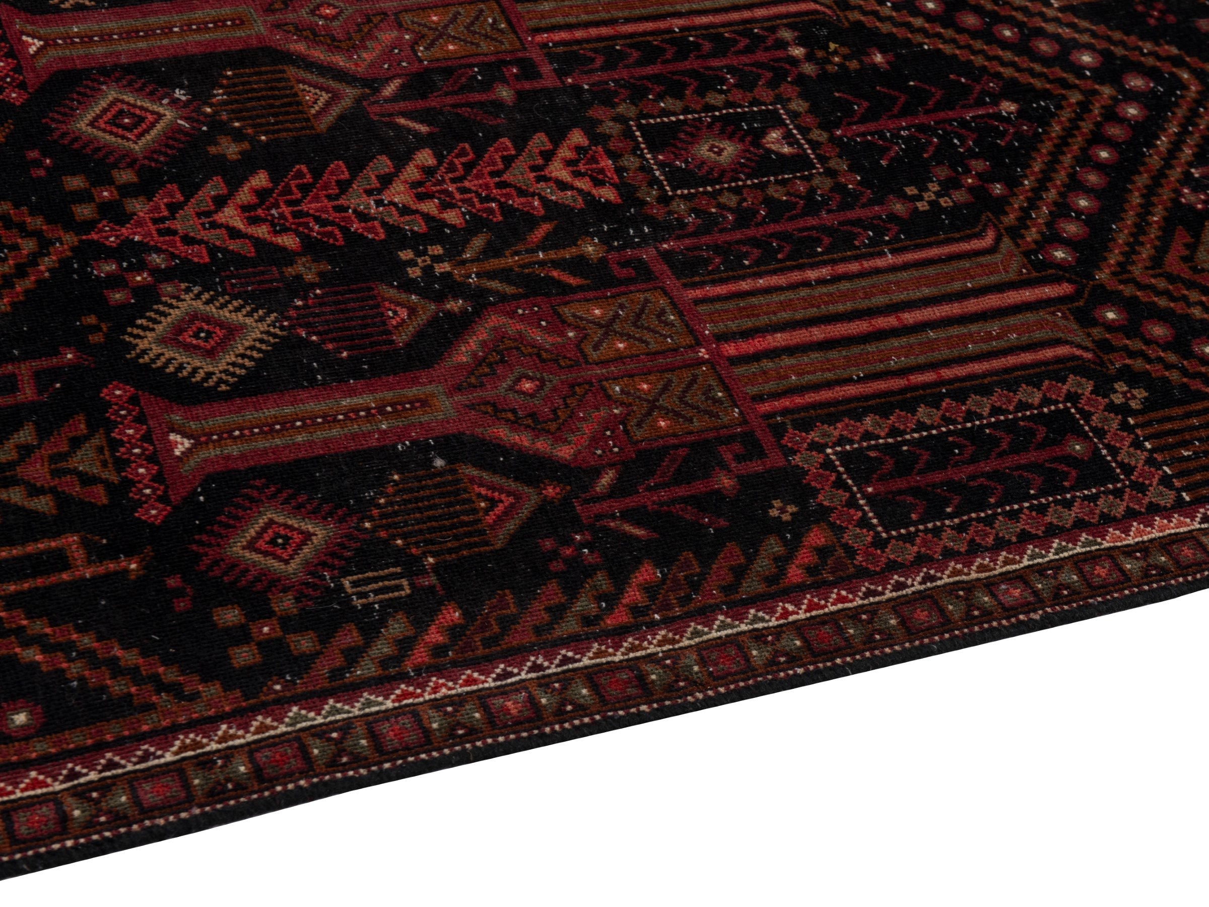 Persian Baluch runner rug in burgundy and deep red, view 8 of 21