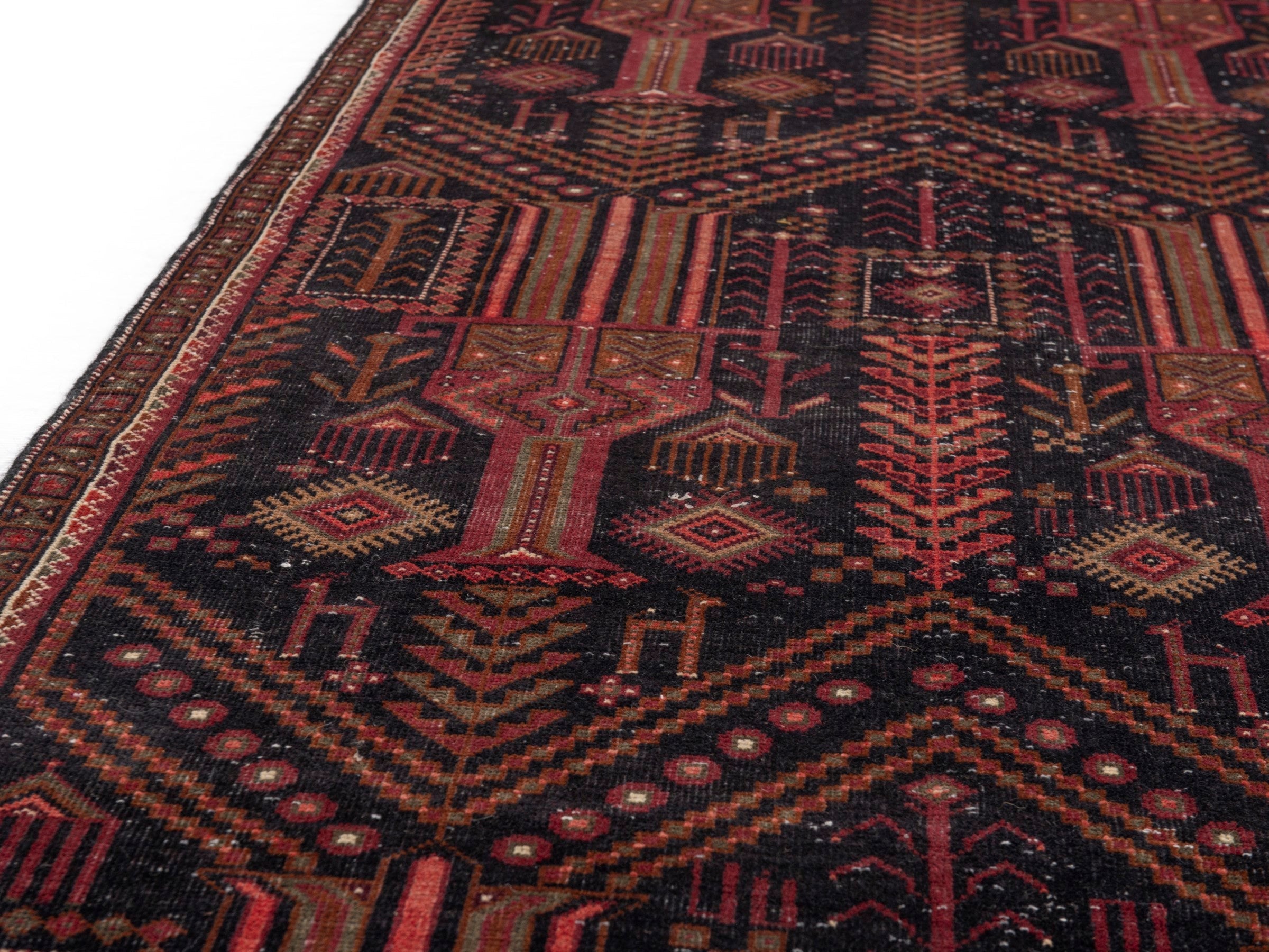 Persian Baluch runner rug in burgundy and deep red, view 9 of 21