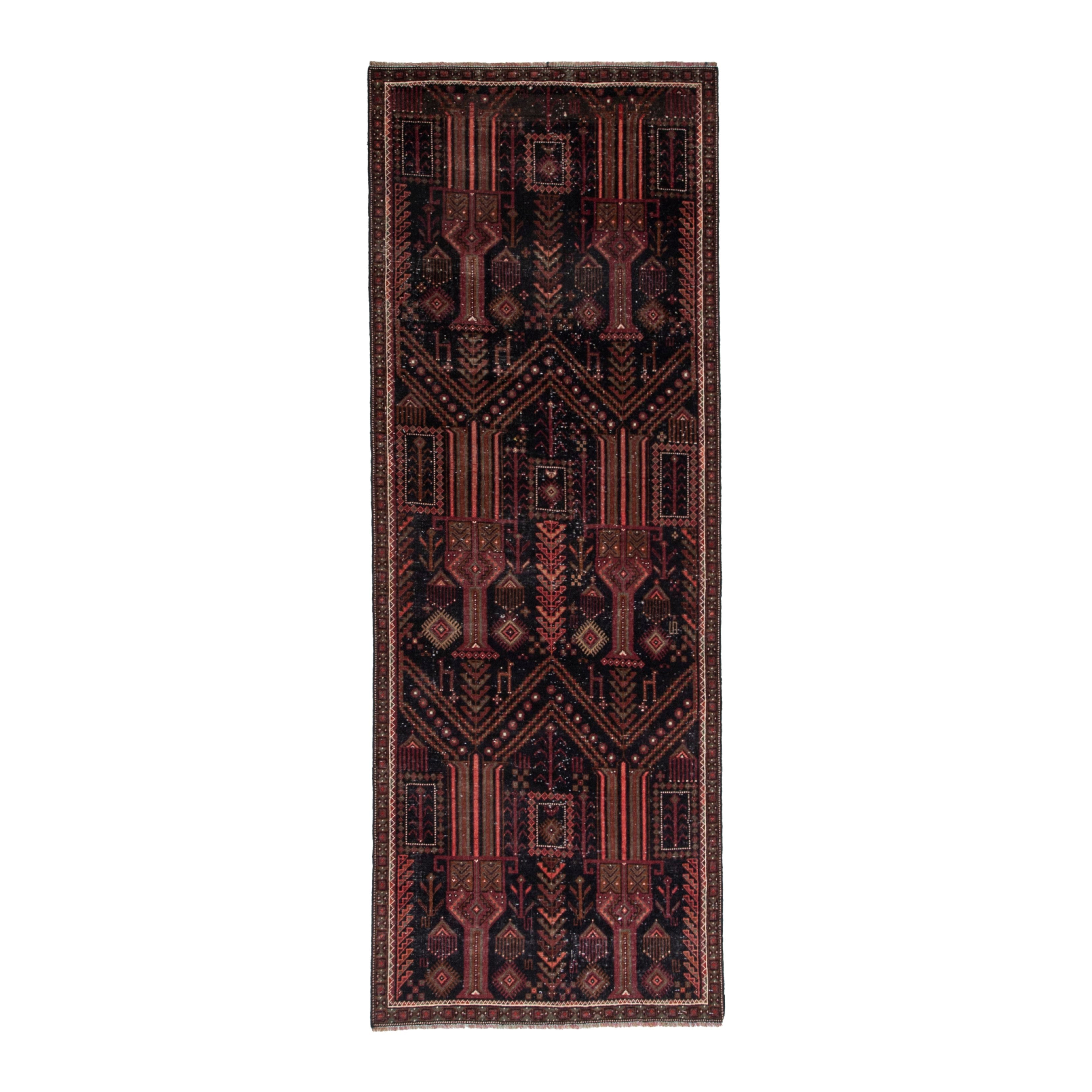 Persian Baluch runner rug in burgundy and deep red, 3'3" x 8'8"