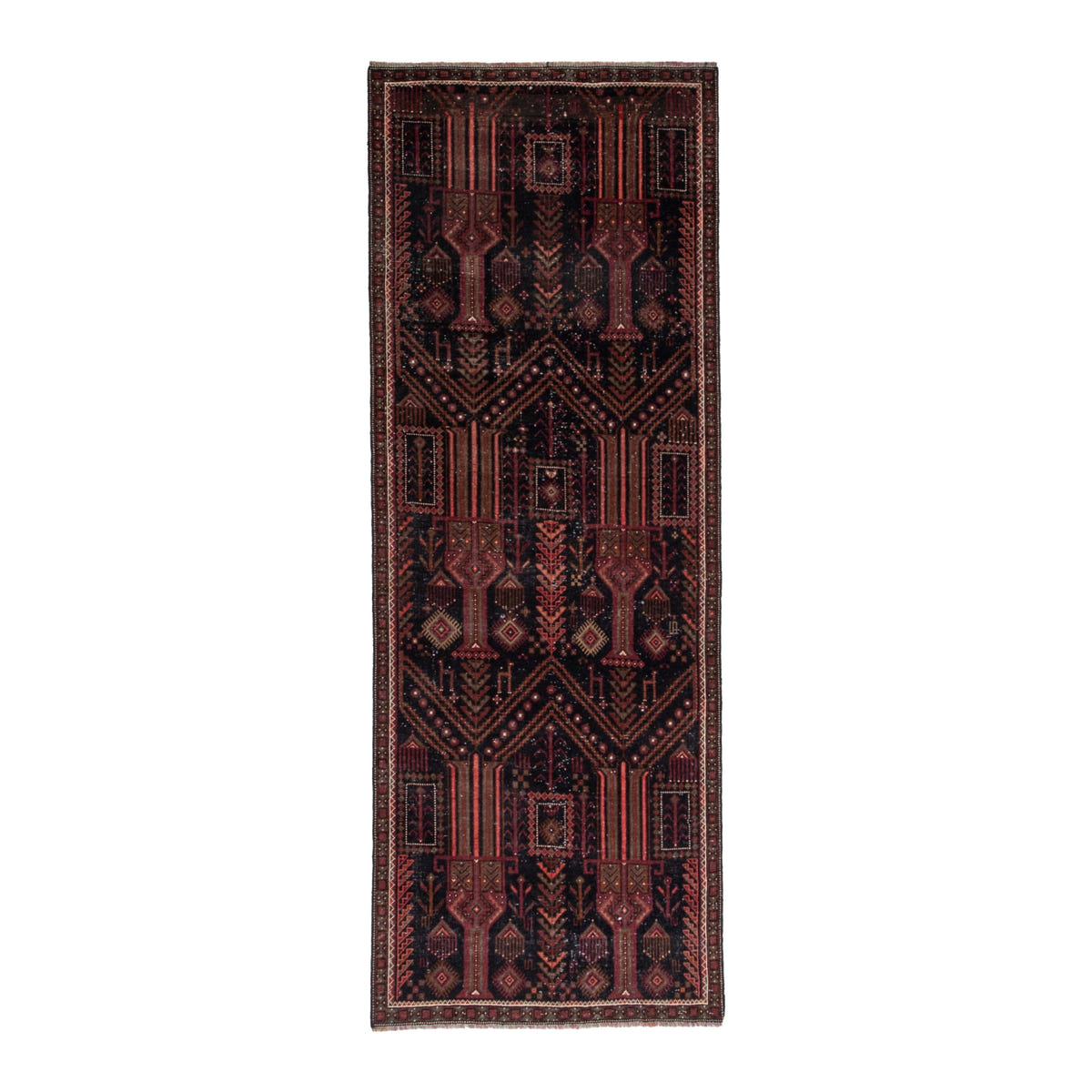 Persian Baluch runner rug in burgundy and deep red, 3'3" x 8'8"