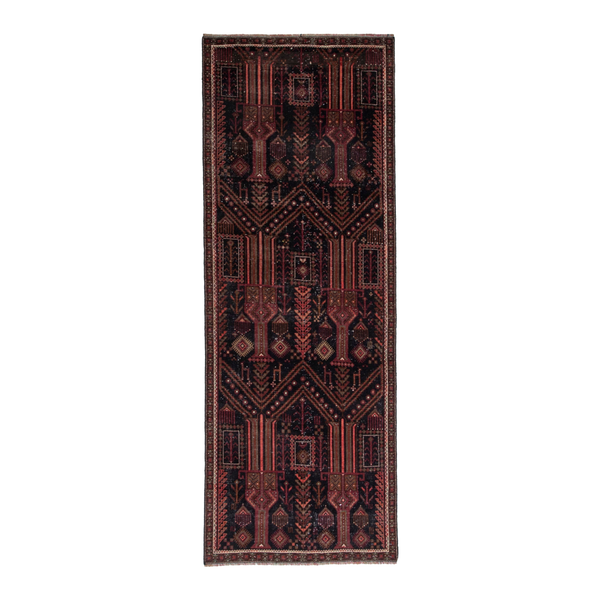 Persian Baluch runner rug in burgundy and deep red, 3'3" x 8'8"