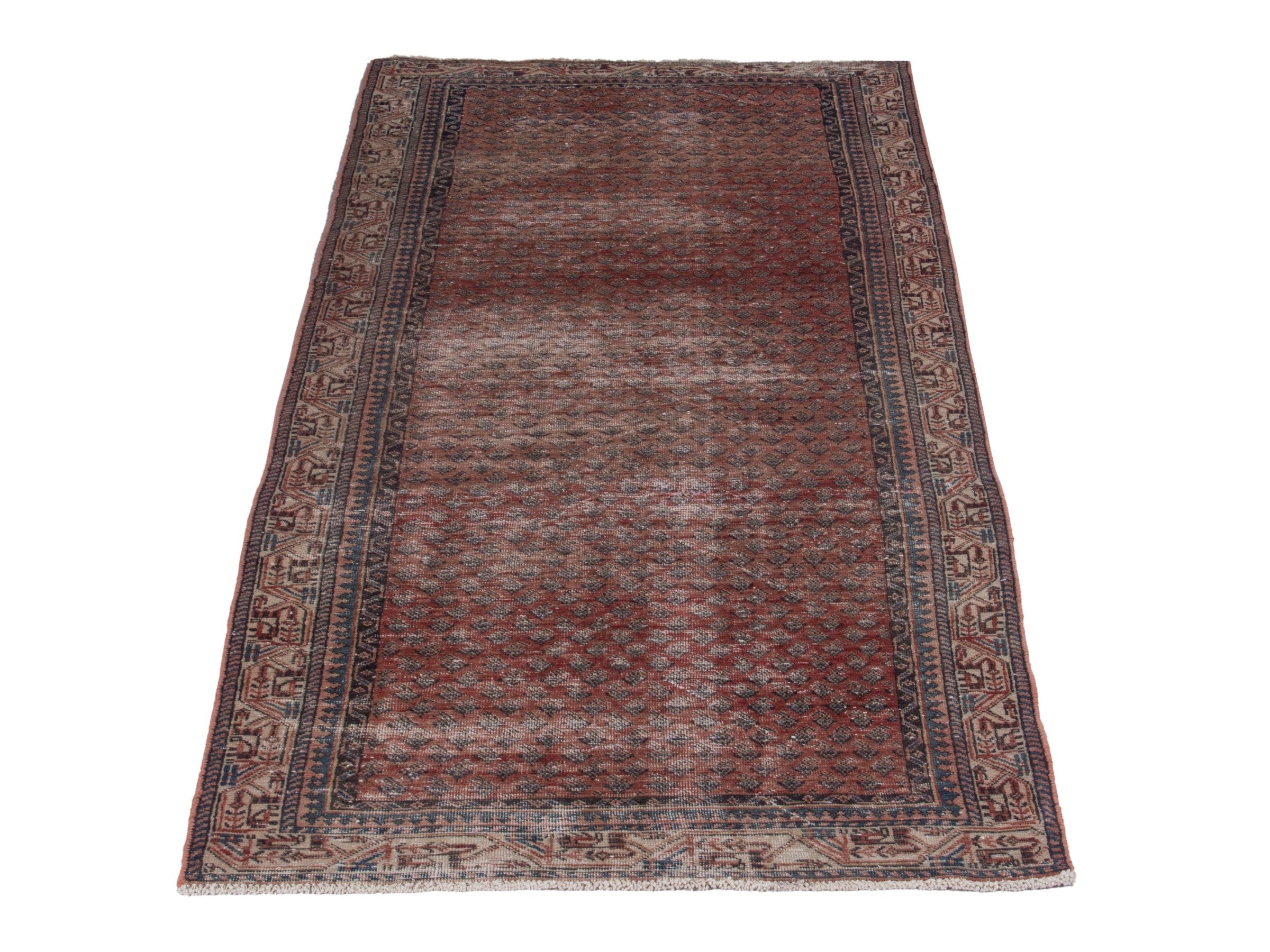 Persian Arak runner rug in burgundy and faded red, view 2 of 17