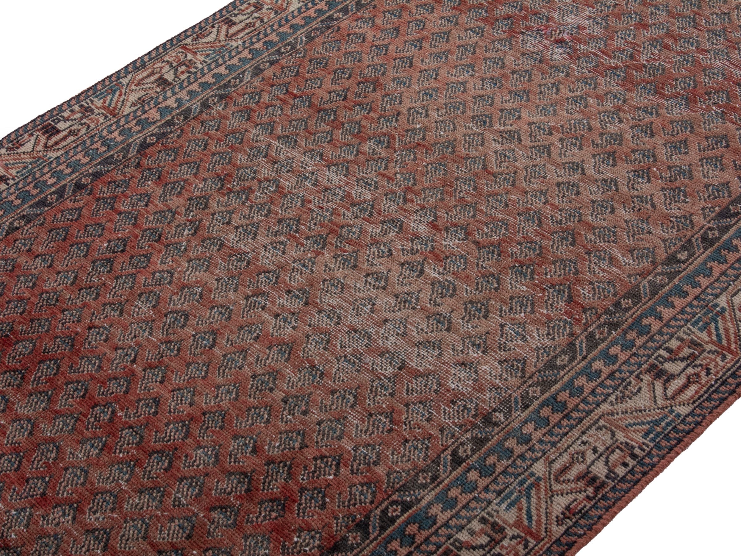 Persian Arak runner rug in burgundy and faded red, view 4 of 17