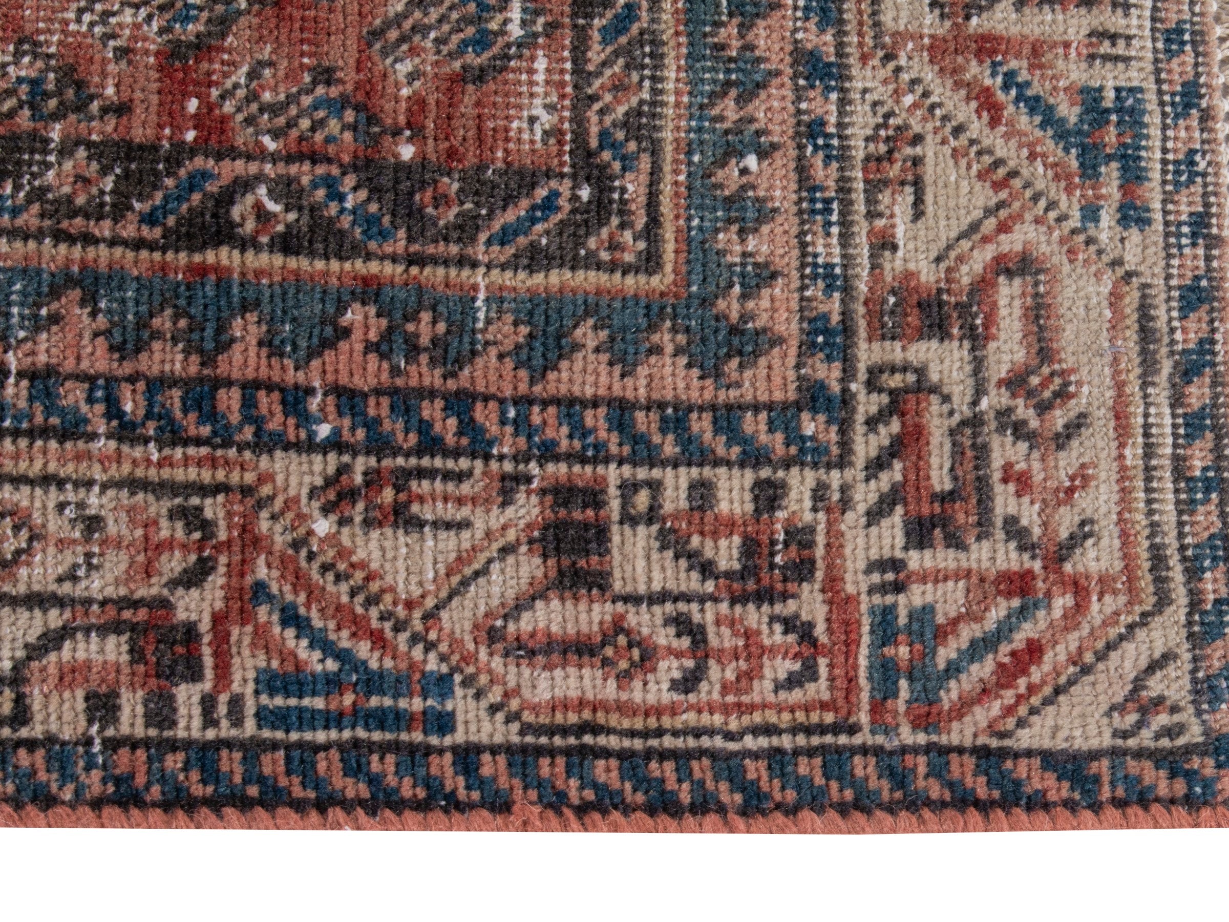 Persian Arak runner rug in burgundy and faded red, view 5 of 17