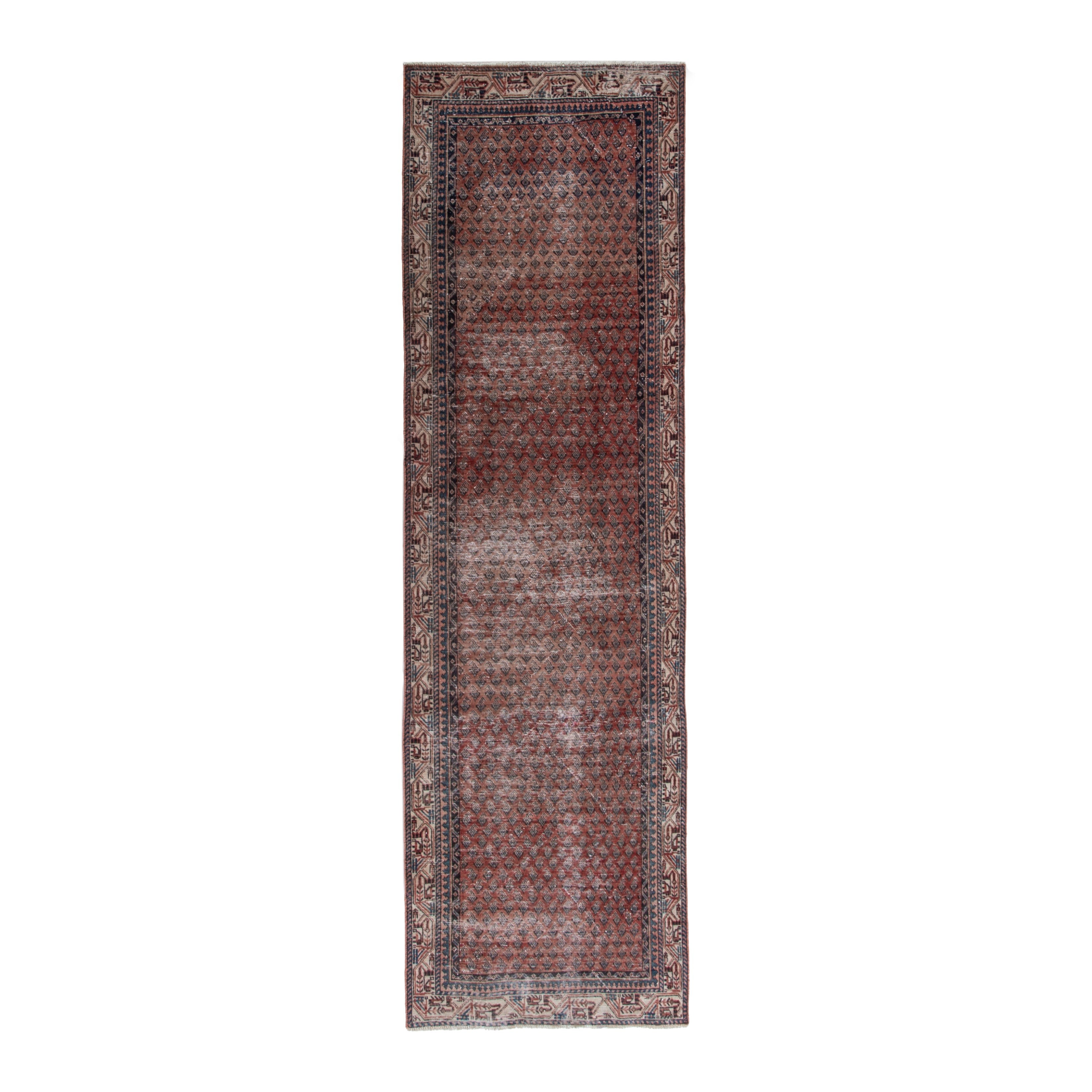Persian Arak runner rug in burgundy and faded red, 3'3" x 10'7"
