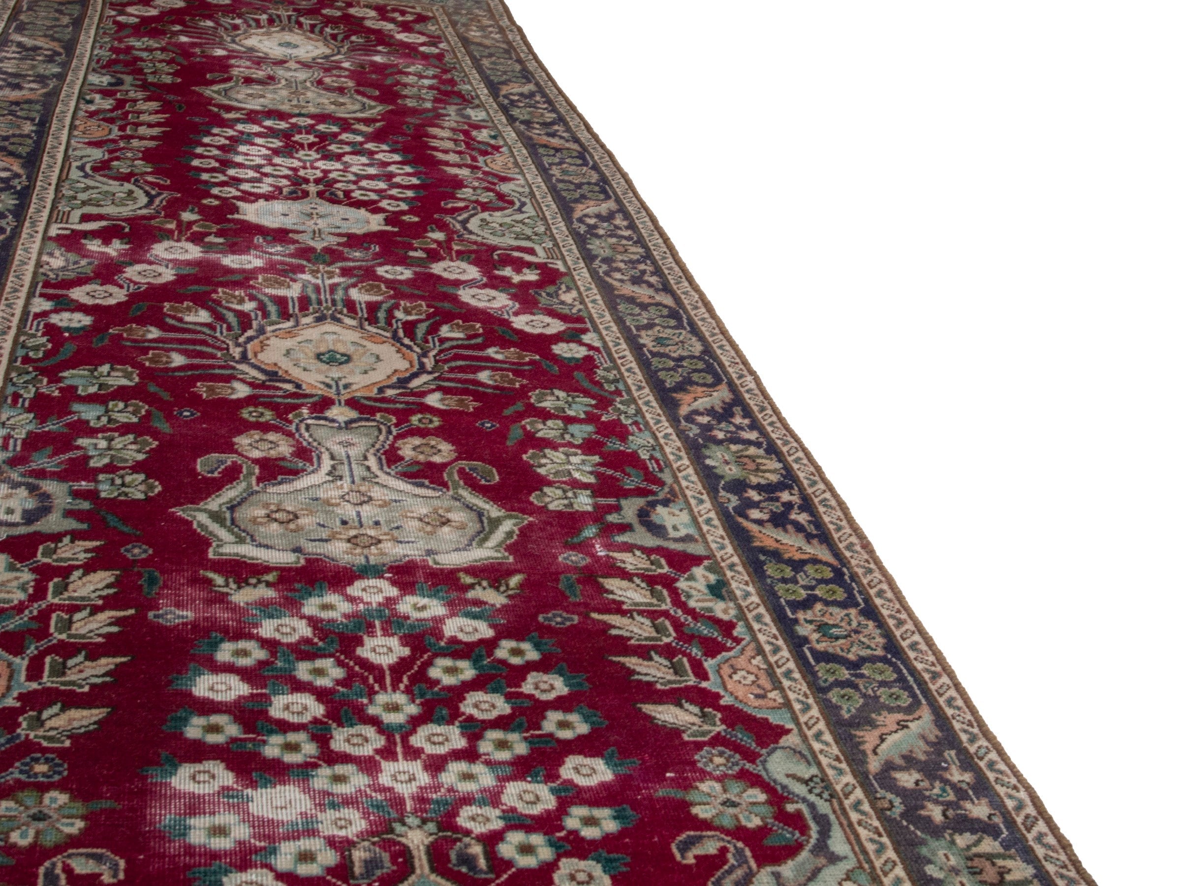 Persian Tabriz runner rug in burgundy and charcoal, view 10 of 17