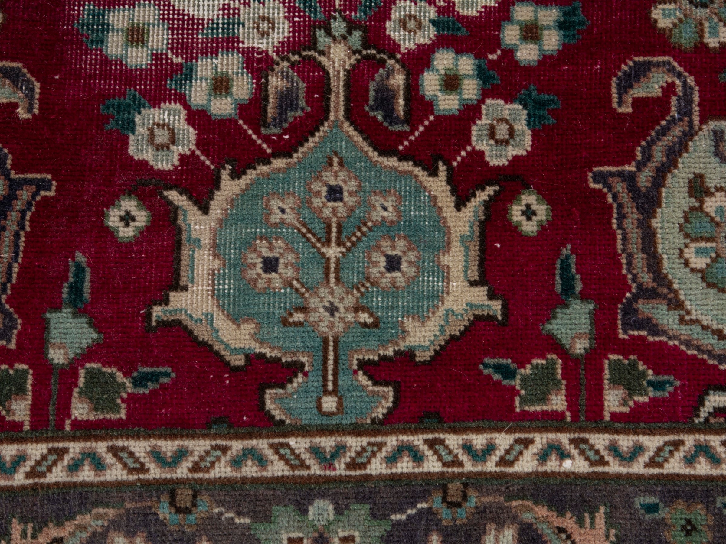 Persian Tabriz runner rug in burgundy and charcoal, view 11 of 17