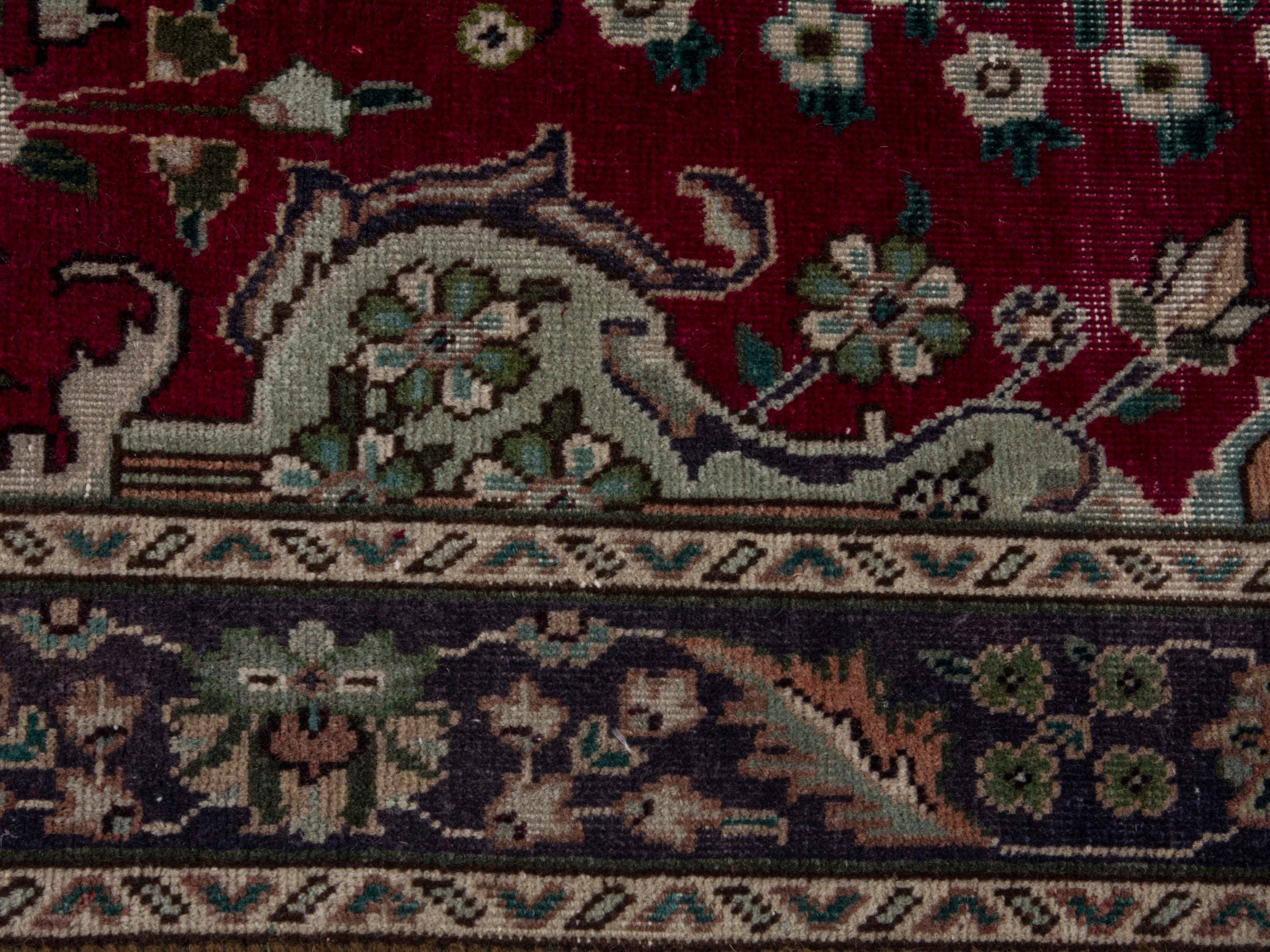 Persian Tabriz runner rug in burgundy and charcoal, view 13 of 17