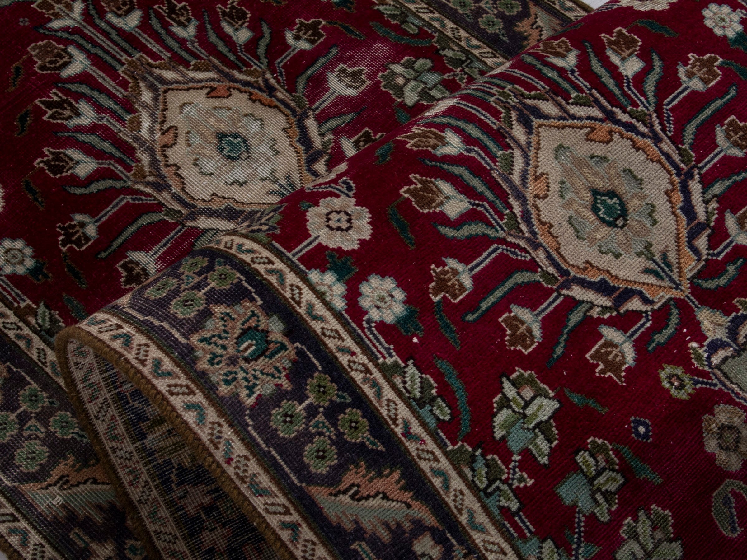 Persian Tabriz runner rug in burgundy and charcoal, view 16 of 17