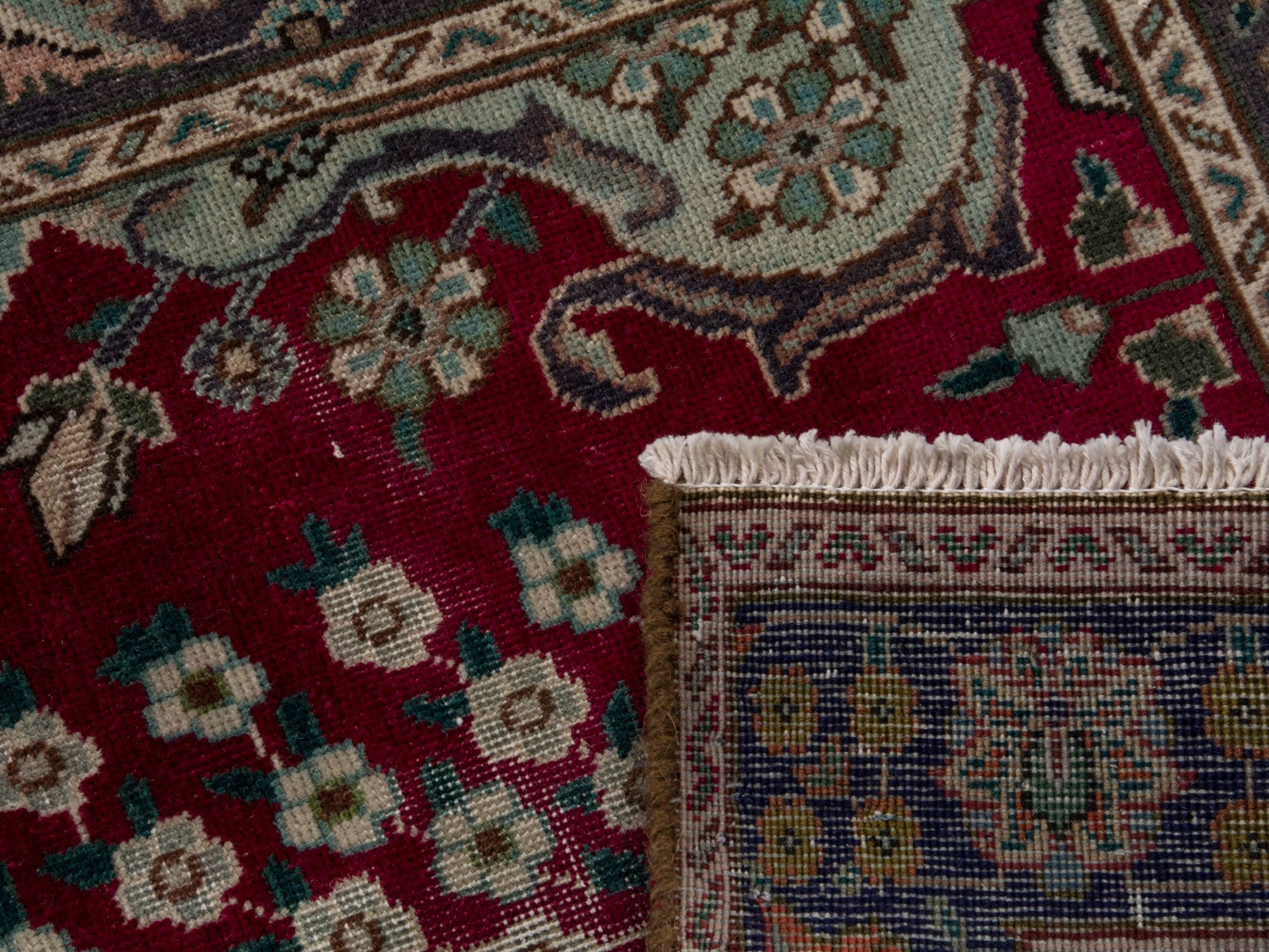 Persian Tabriz runner rug in burgundy and charcoal, view 17 of 17