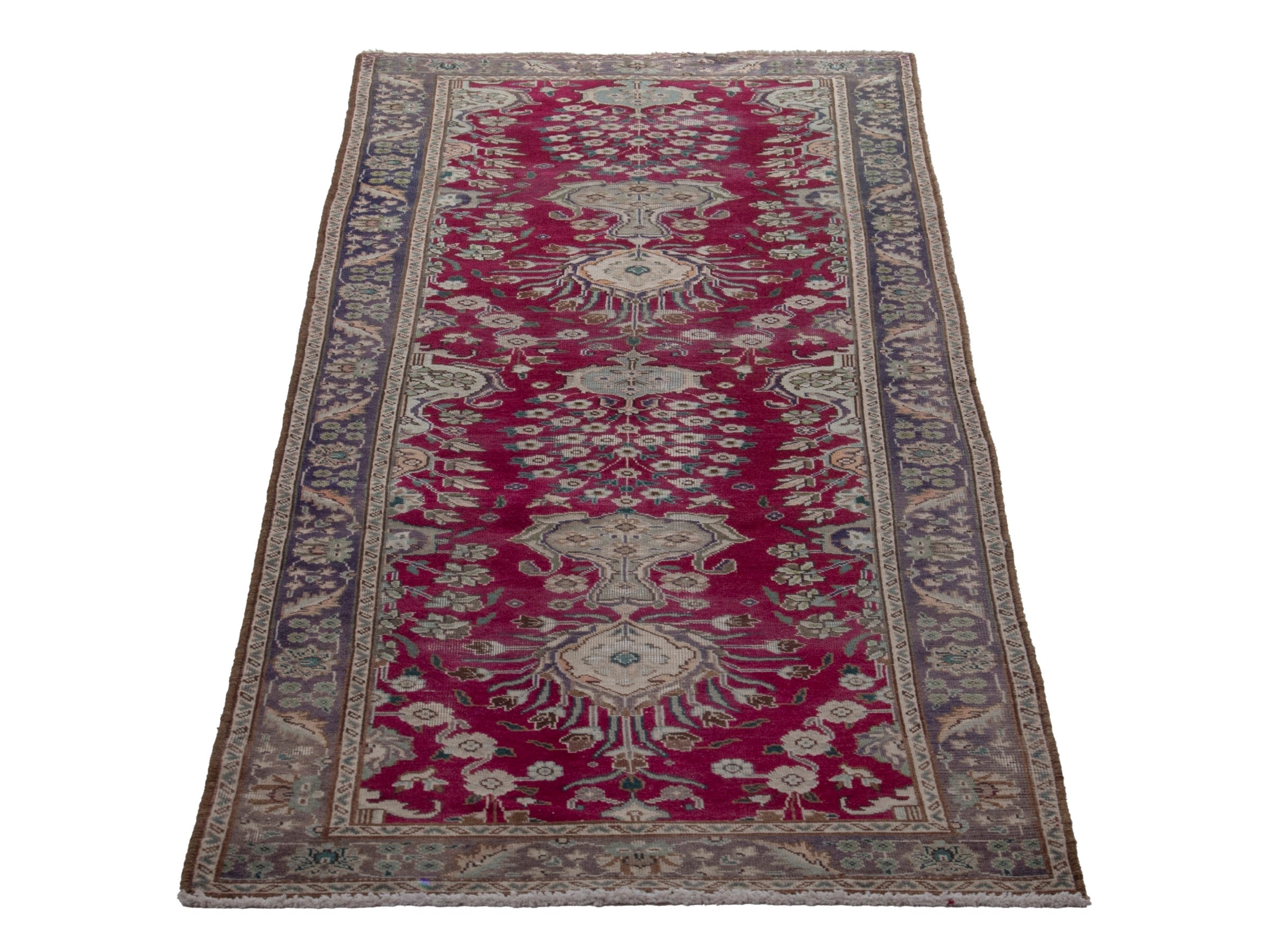 Persian Tabriz runner rug in burgundy and charcoal, view 3 of 17