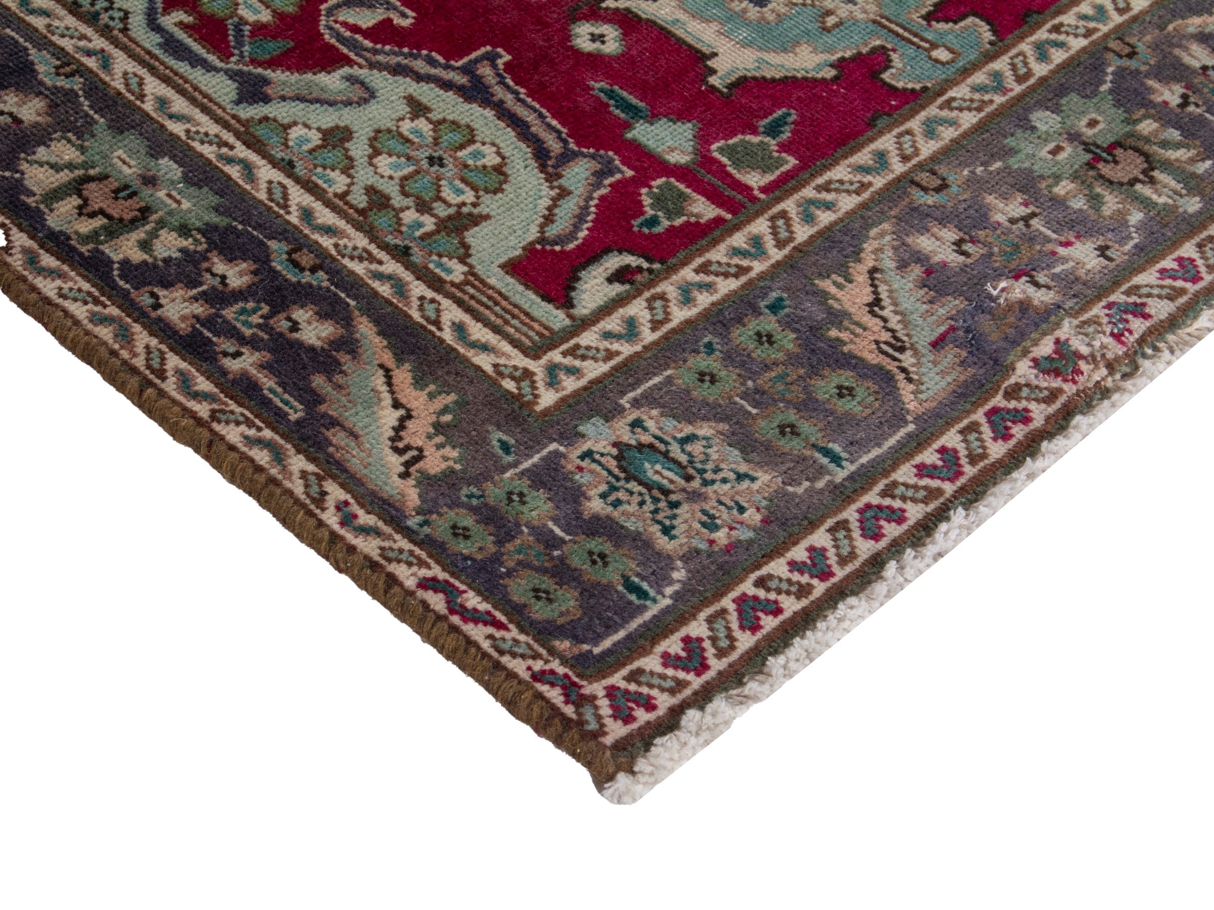 Persian Tabriz runner rug in burgundy and charcoal, view 6 of 17