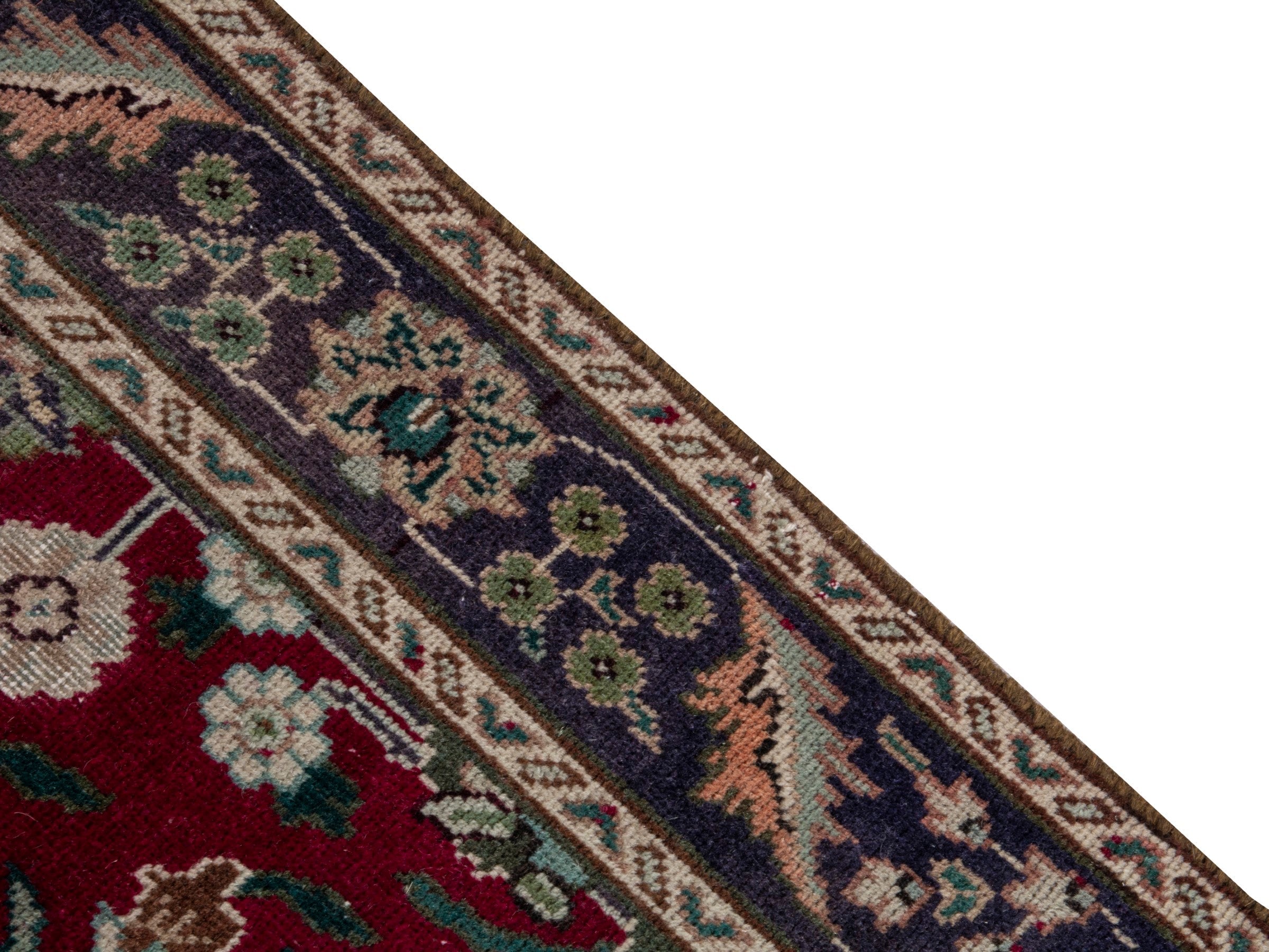 Persian Tabriz runner rug in burgundy and charcoal, view 7 of 17