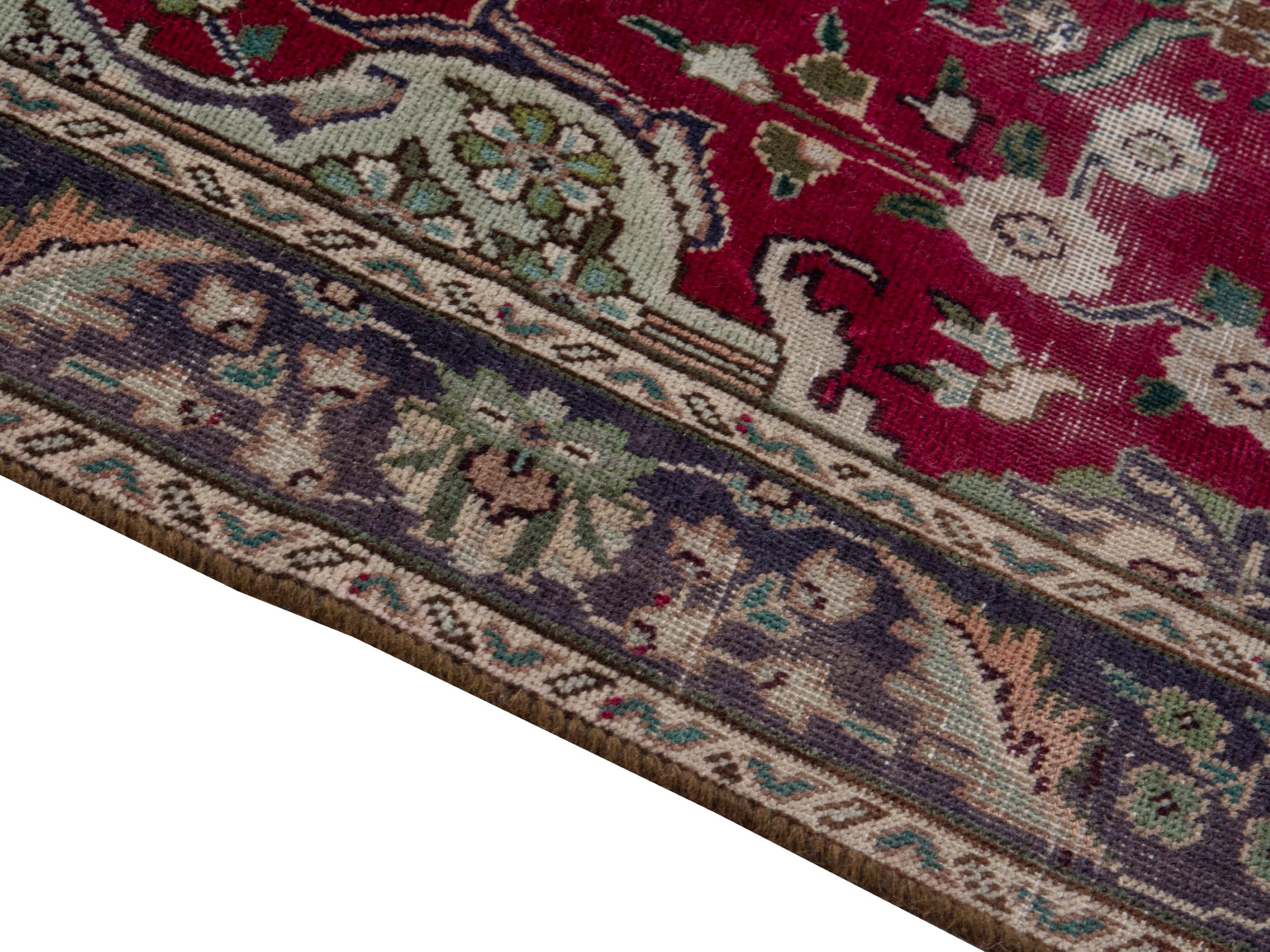 Persian Tabriz runner rug in burgundy and charcoal, view 8 of 17