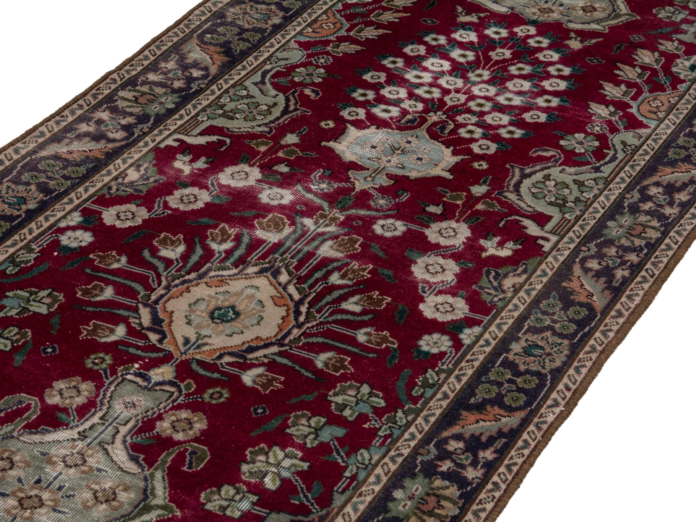 Persian Tabriz runner rug in burgundy and charcoal, view 9 of 17