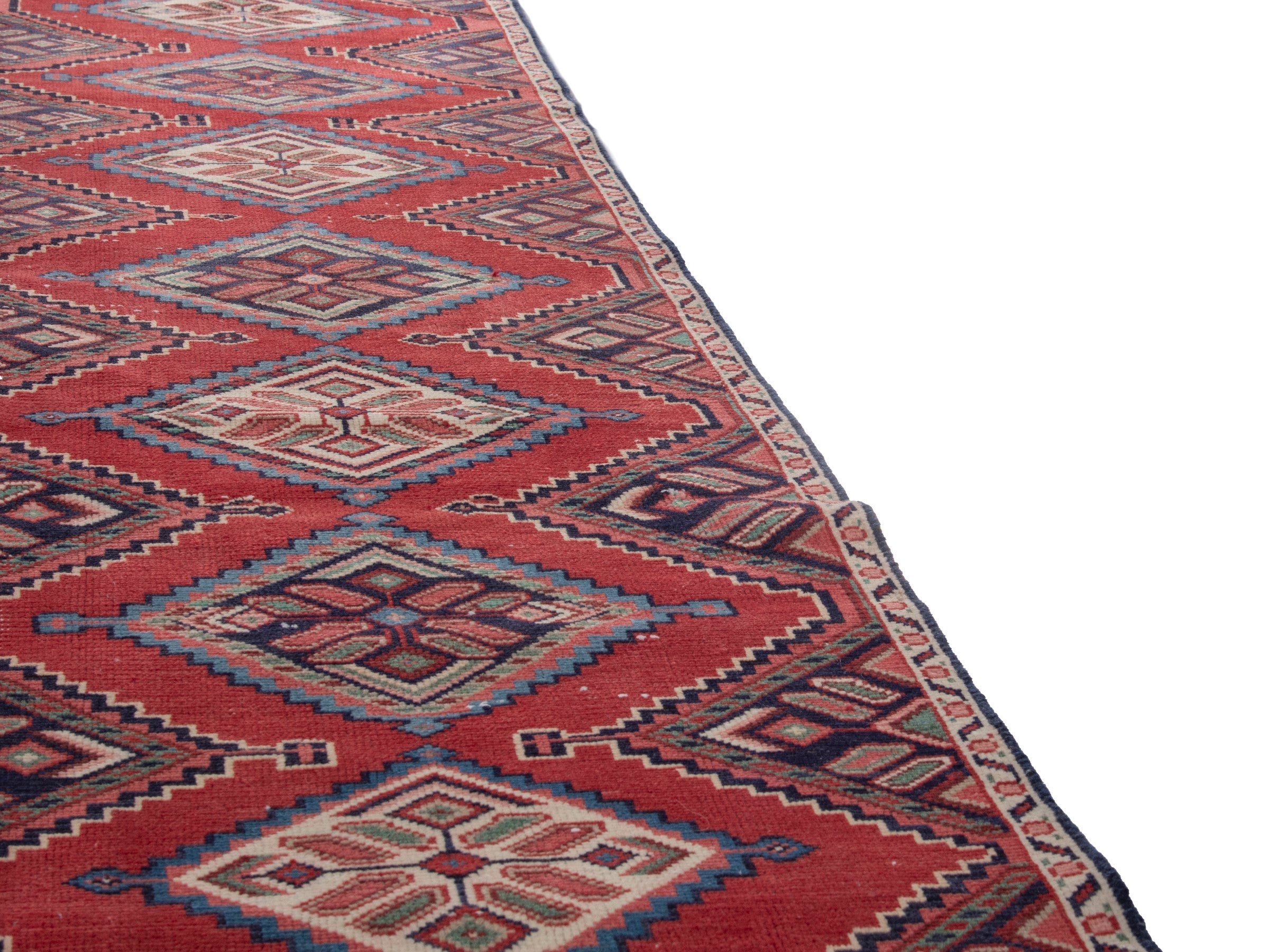 Persian Songhor runner rug in deep red and cream, view 10 of 18