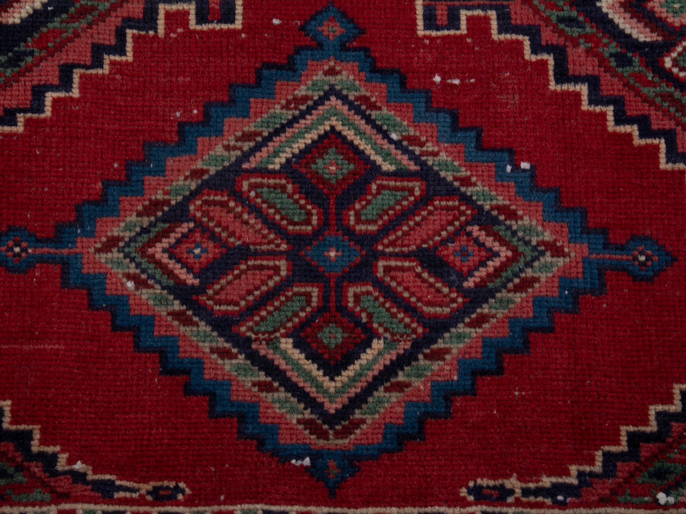 Persian Songhor runner rug in deep red and cream, view 11 of 18