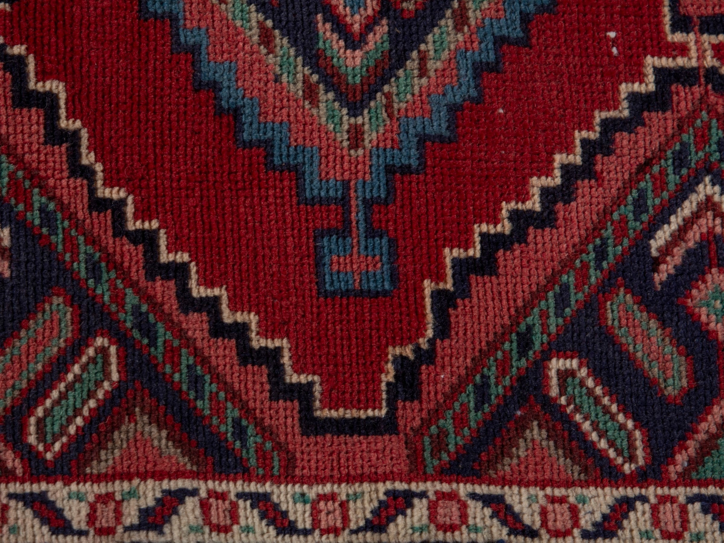 Persian Songhor runner rug in deep red and cream, view 13 of 18