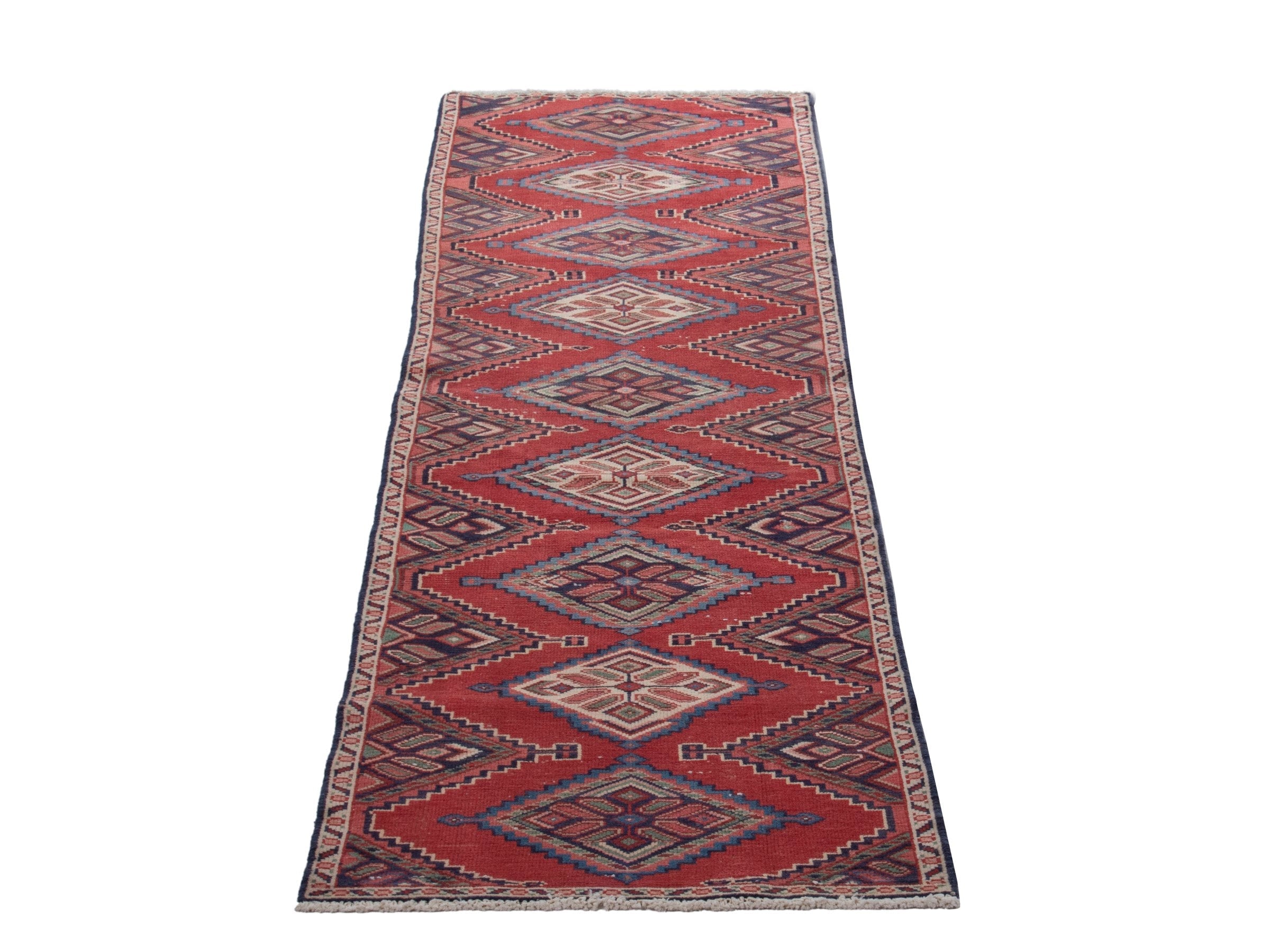 Persian Songhor runner rug in deep red and cream, view 3 of 18
